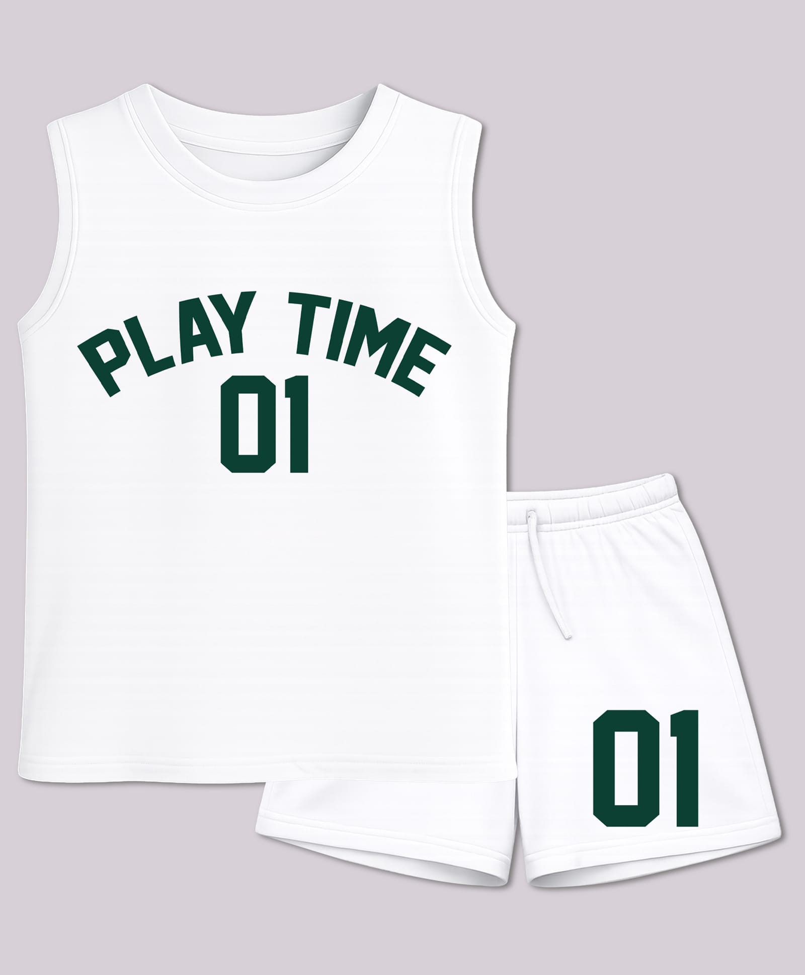 BLUSHES 100% Cotton Knit Half Sleeves Play Time Text Printed Tee & Shorts Set - White-picture-26