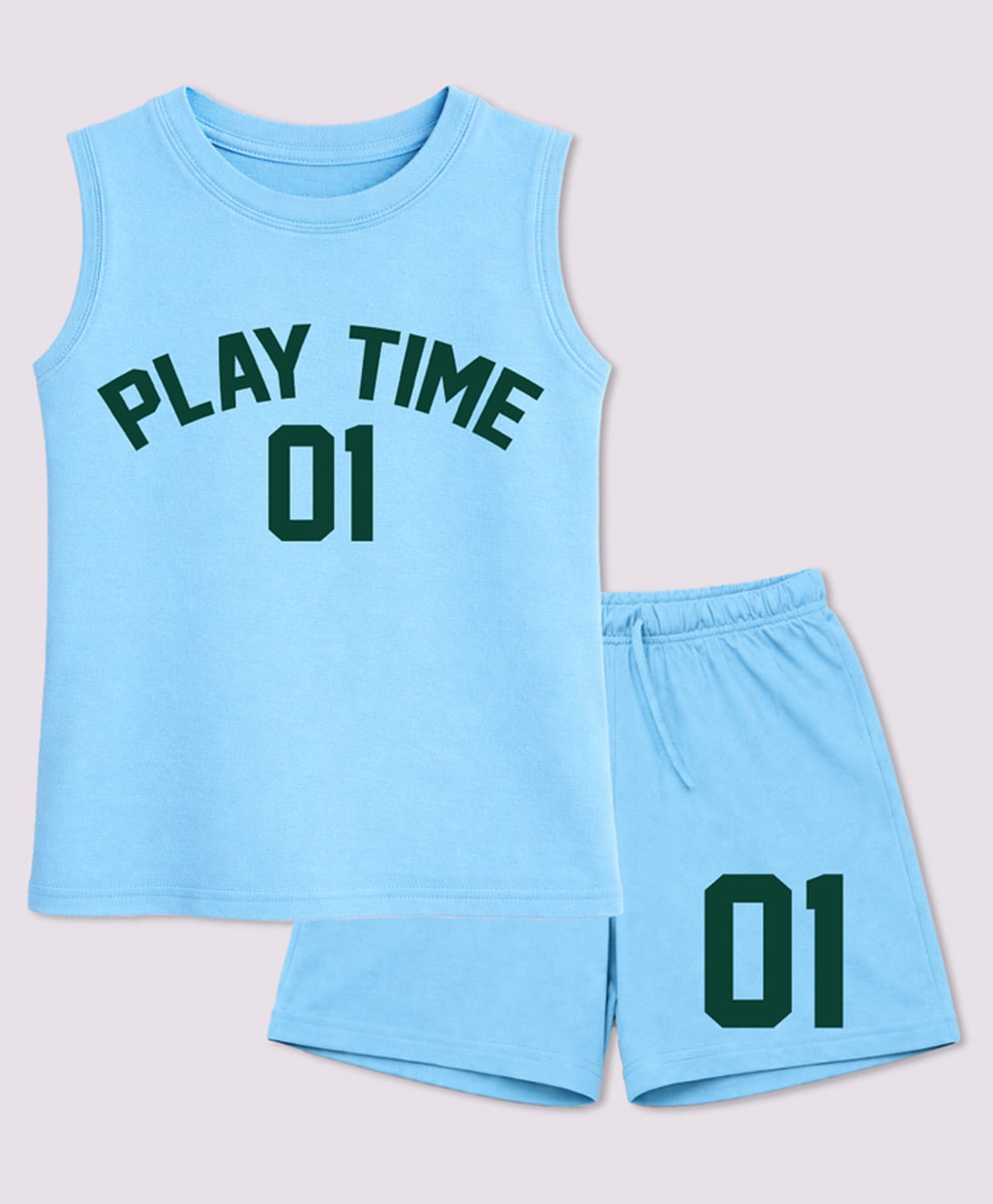BLUSHES 100% Cotton Knit Half Sleeves Play Time Text Printed Tee & Shorts Set - Aqua Blue-picture-39
