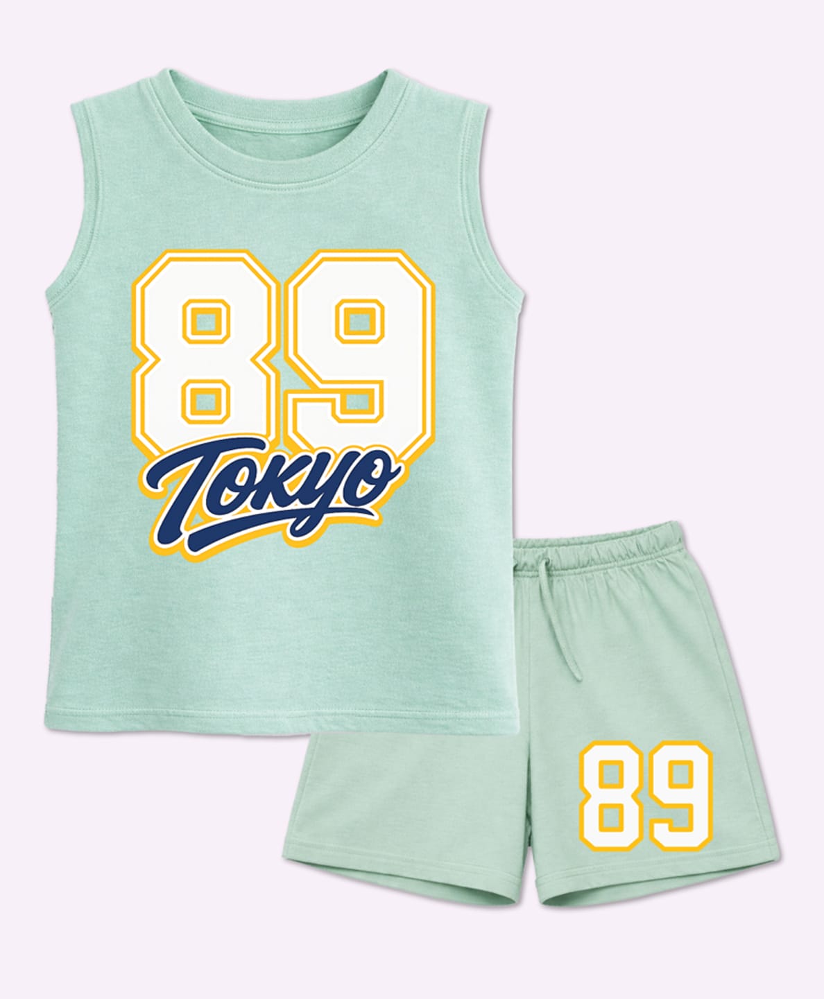 BLUSHES 100% Cotton Knit Half Sleeves 89 Tokyeo Text Tshirts And short- Mint Green-picture-14