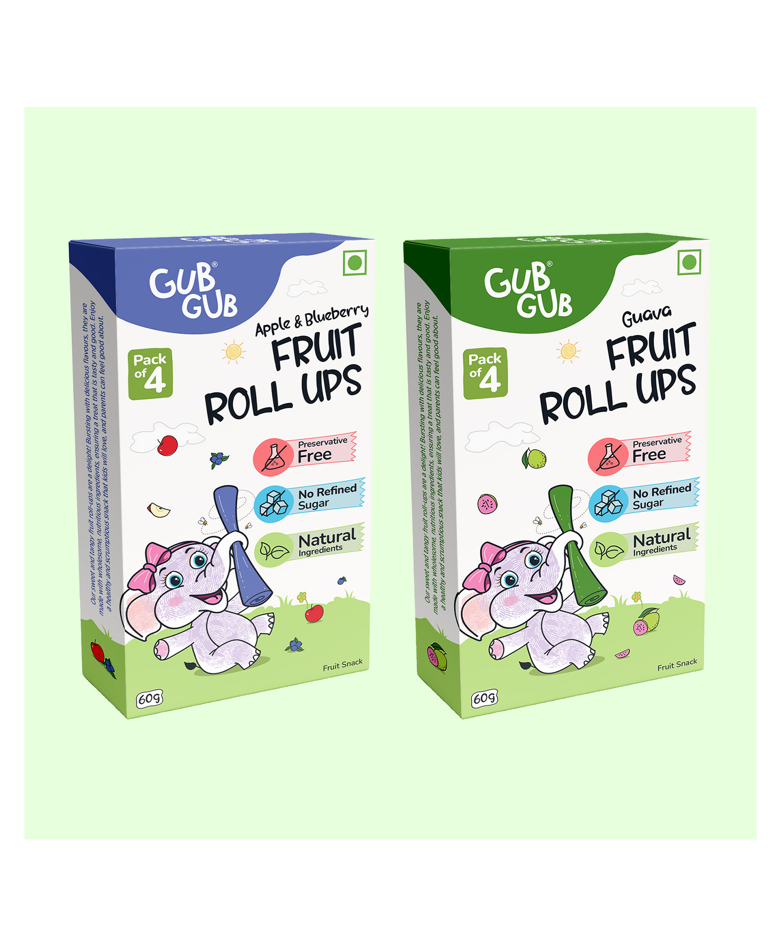 GubGub Apple & Blueberry Fruit Roll Ups + Guava Fruit Roll Ups Combo Natural Fruit Snack ( 60g Each)-image-5