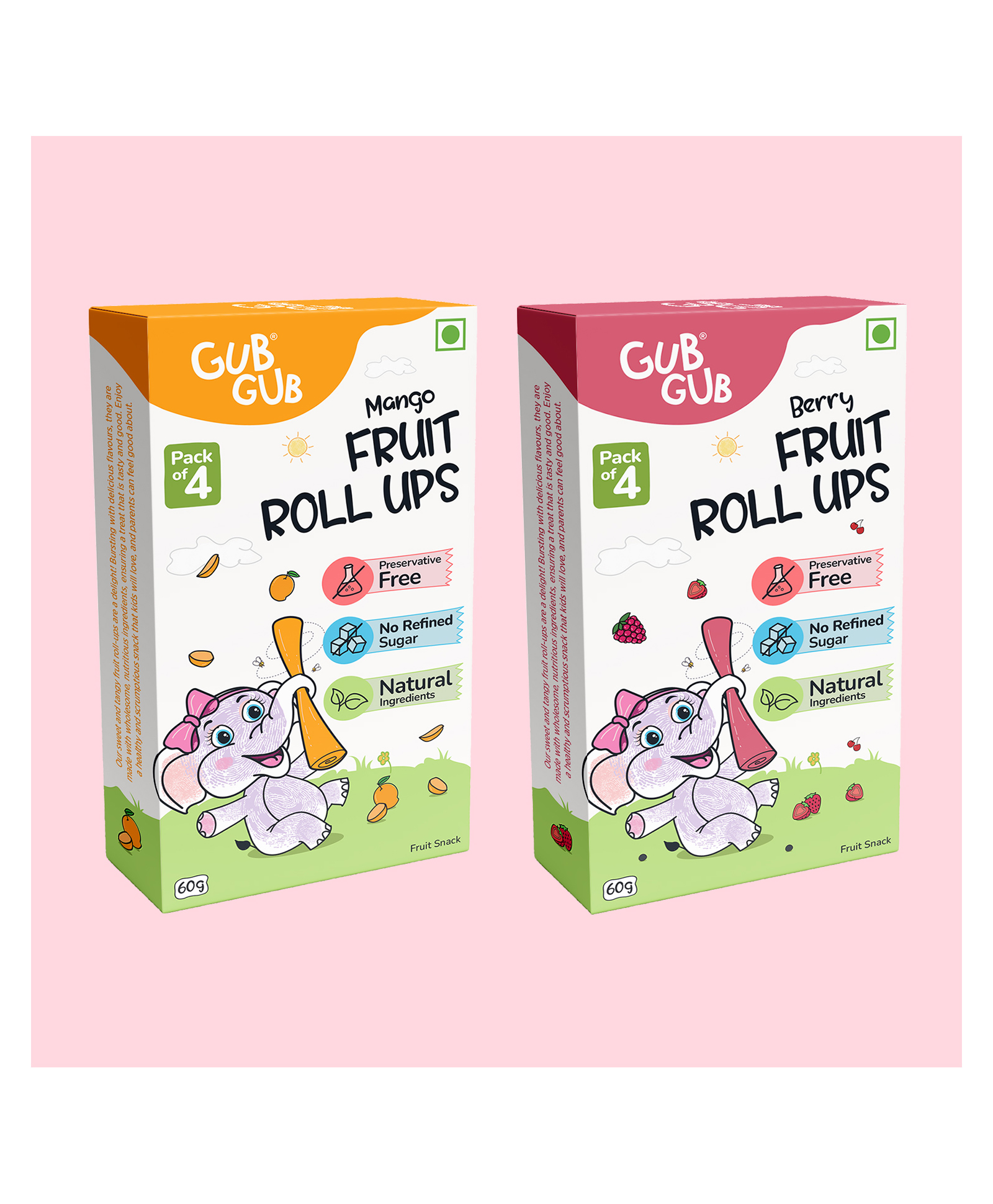 GubGub Mango Fruit Roll Ups + Berry Fruit Roll Ups Combo Natural Fruit Snack For Kids( 60g Each)-image-7