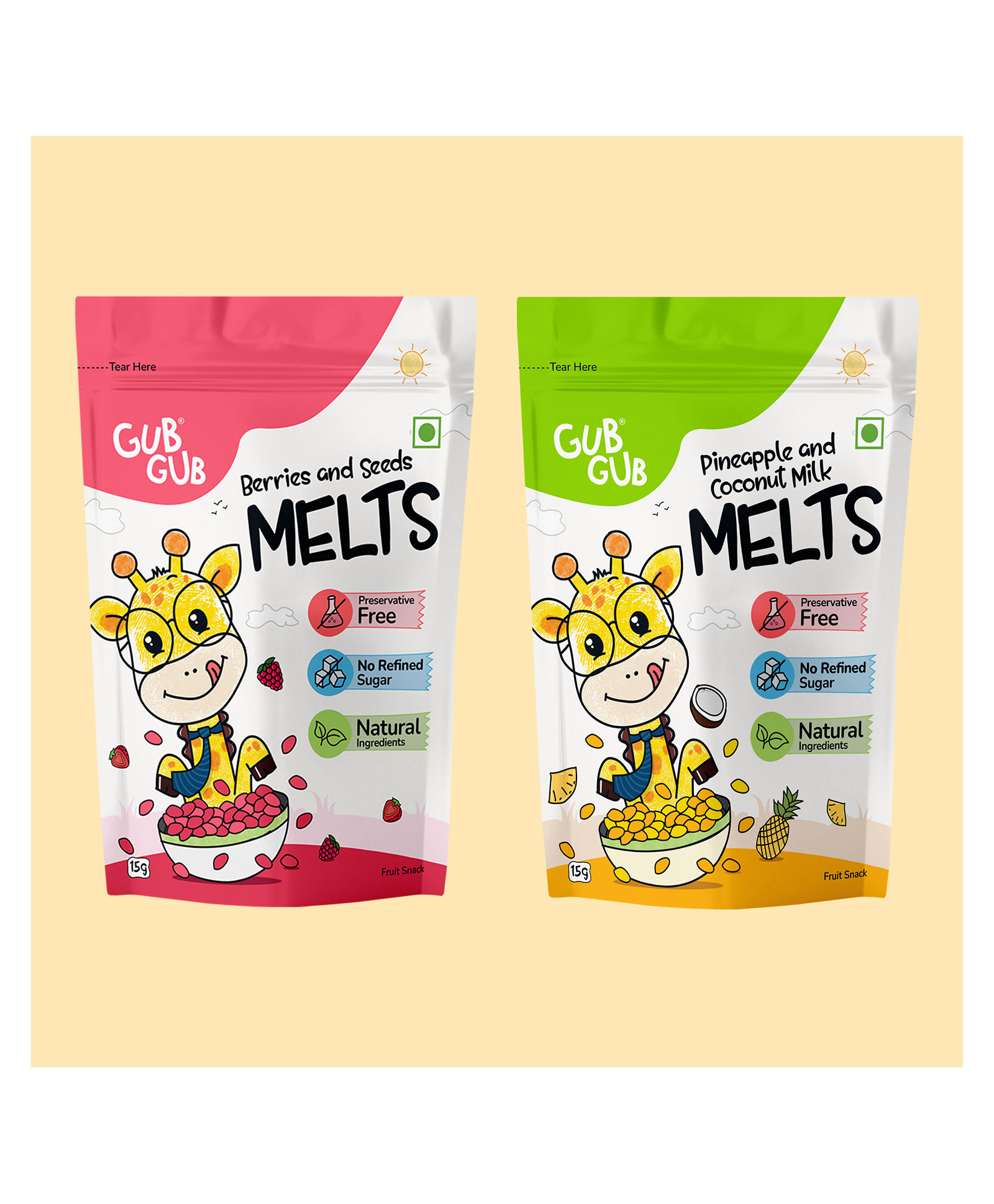 GubGub Pineapple & Coconut Milk Melts + Berries & Seeds Melts Combo Freeze Dried Fruit Snack For Kids and Toddler (15g Each)-picture-13