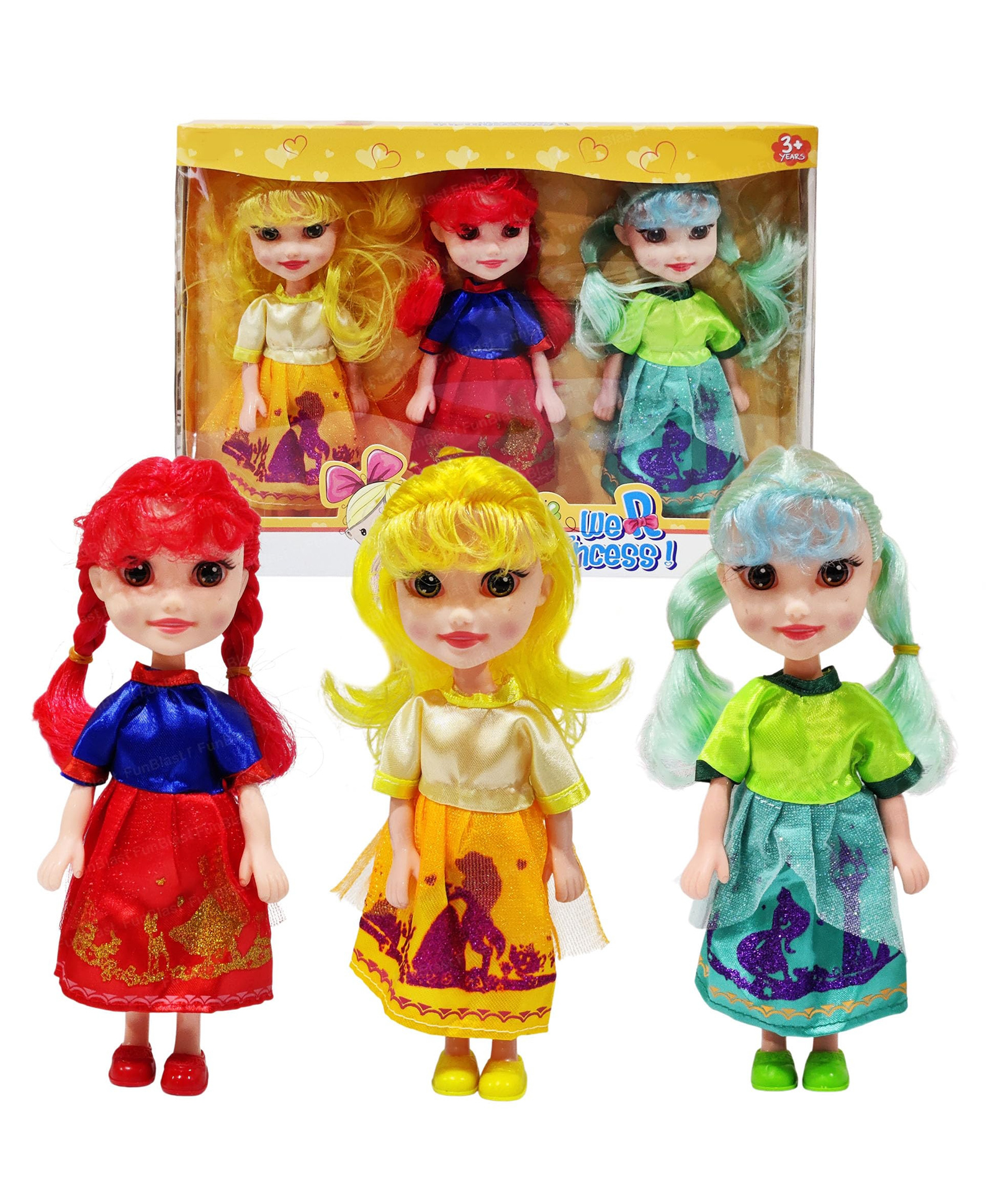 FunBlast 22.5 cm Cute Realistic Dolls Toy Set with Dresses for Girls - Pack of 3 (Multicolor)-picture-3