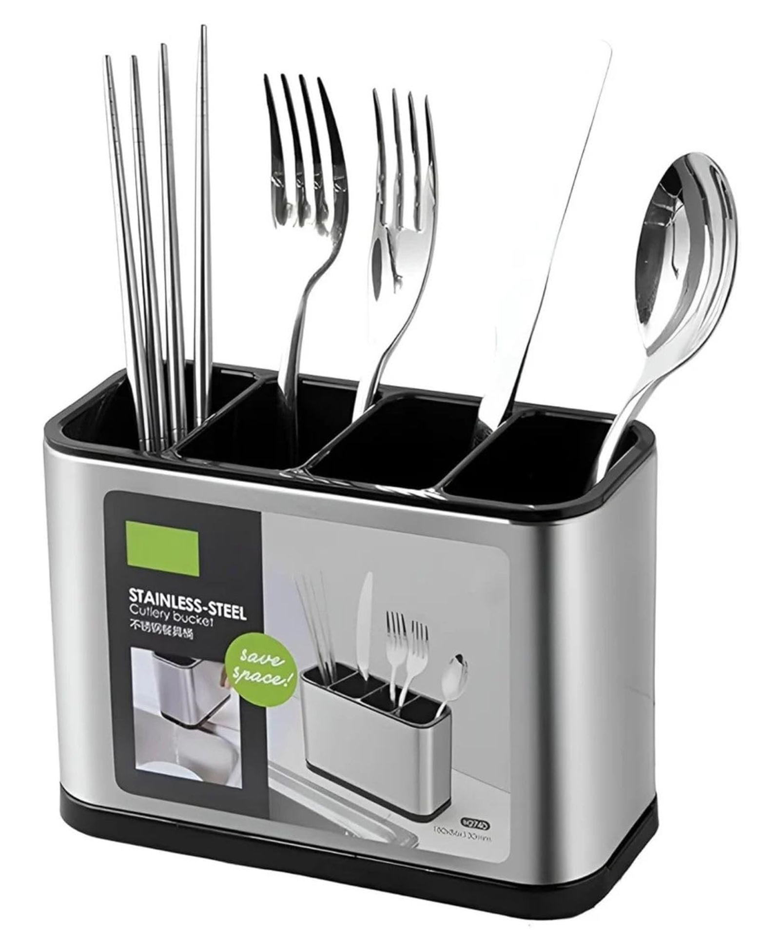 FunBlast 4 Compartments Stainless Steel Cutlery Holder with Drip Tray for Home & Kitchen Multicolor-image-25
