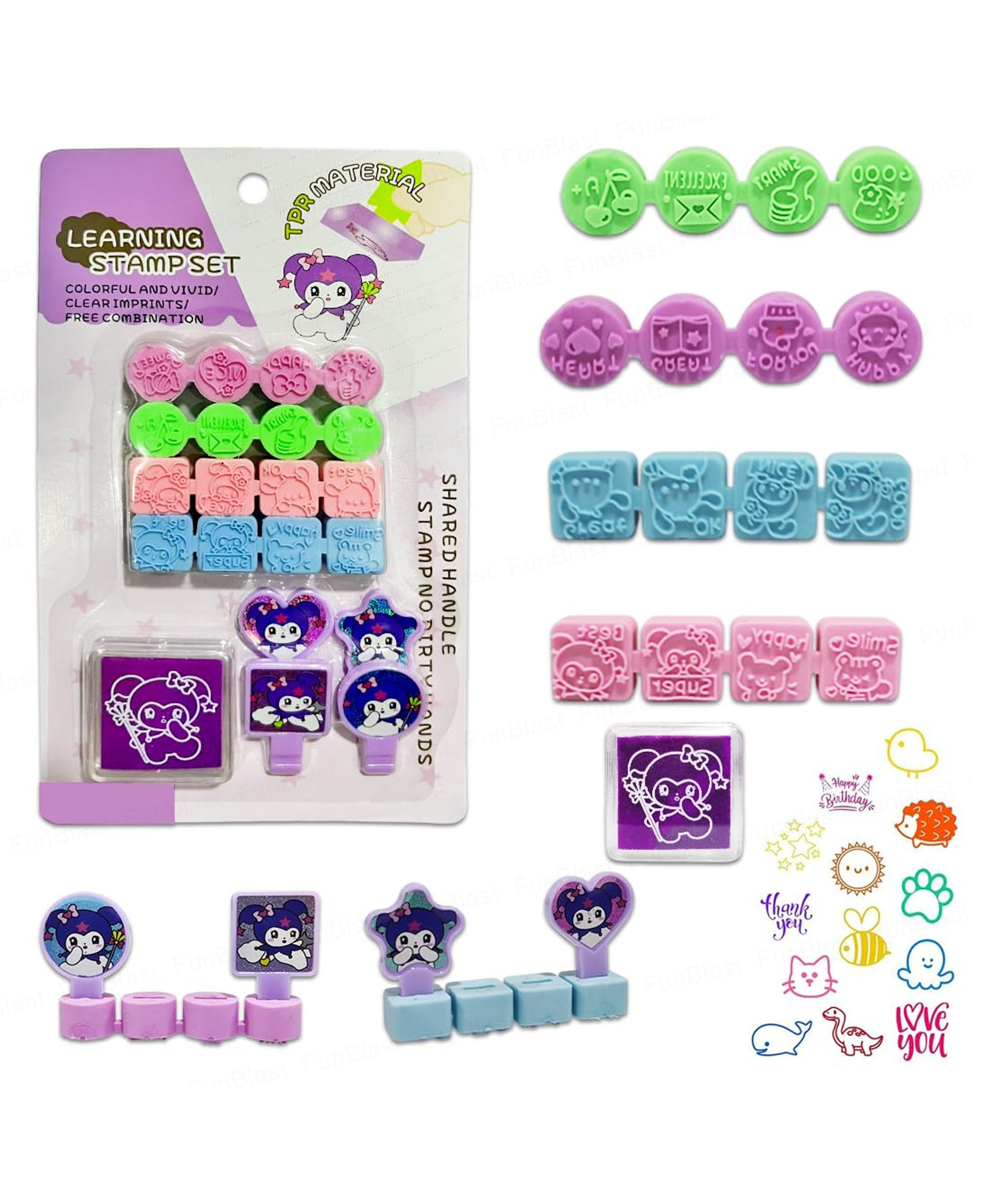 FunBlast DIY Rubber Seal Stamp Kit with Ink Pad for Girls & Boys Pack of 1 (Purple)-image-21