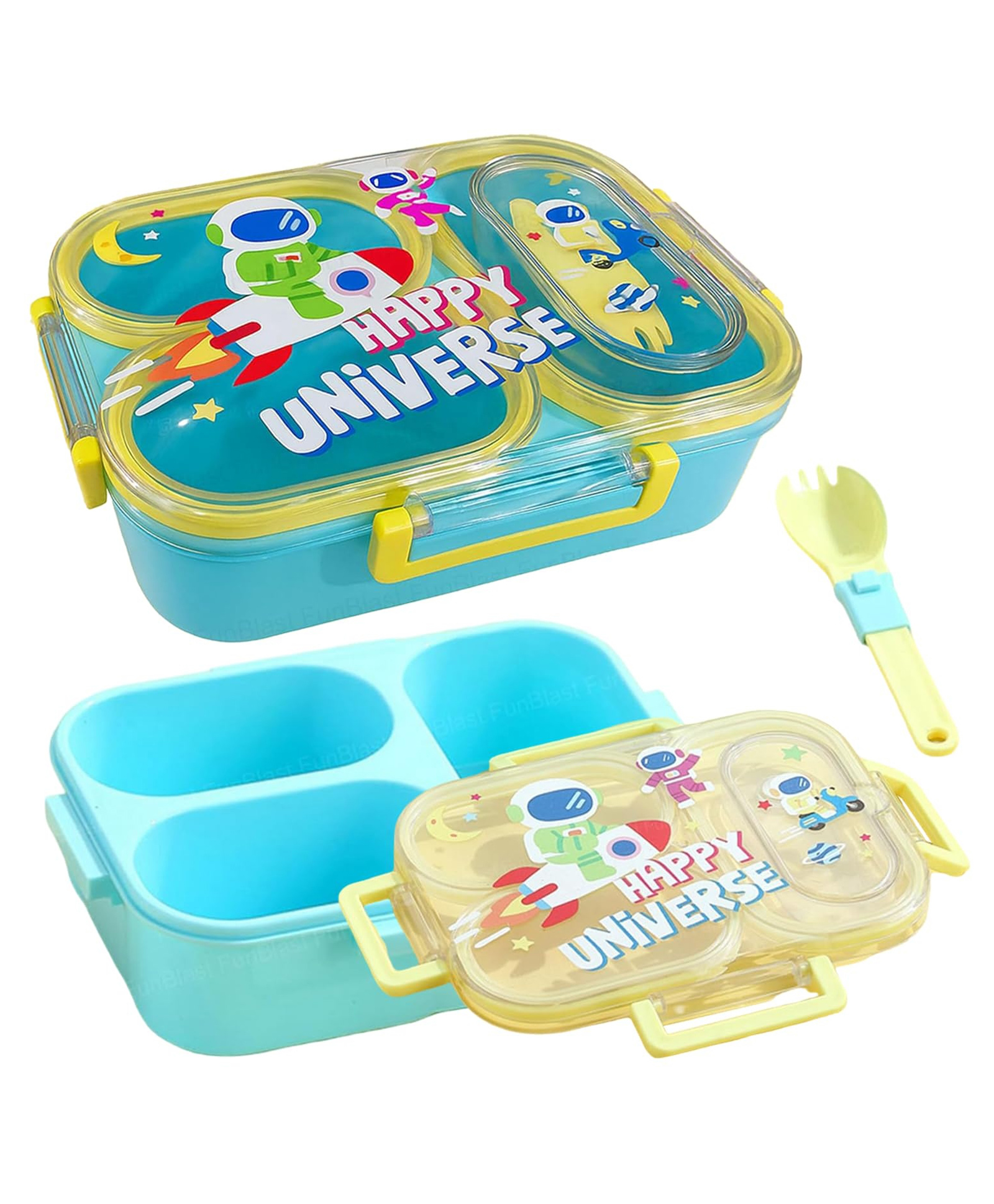 FunBlast Transparent 3 Compartment Bento Lunch Box with Spoon for Kids - Pack of 1 (Multicolor)-image-30