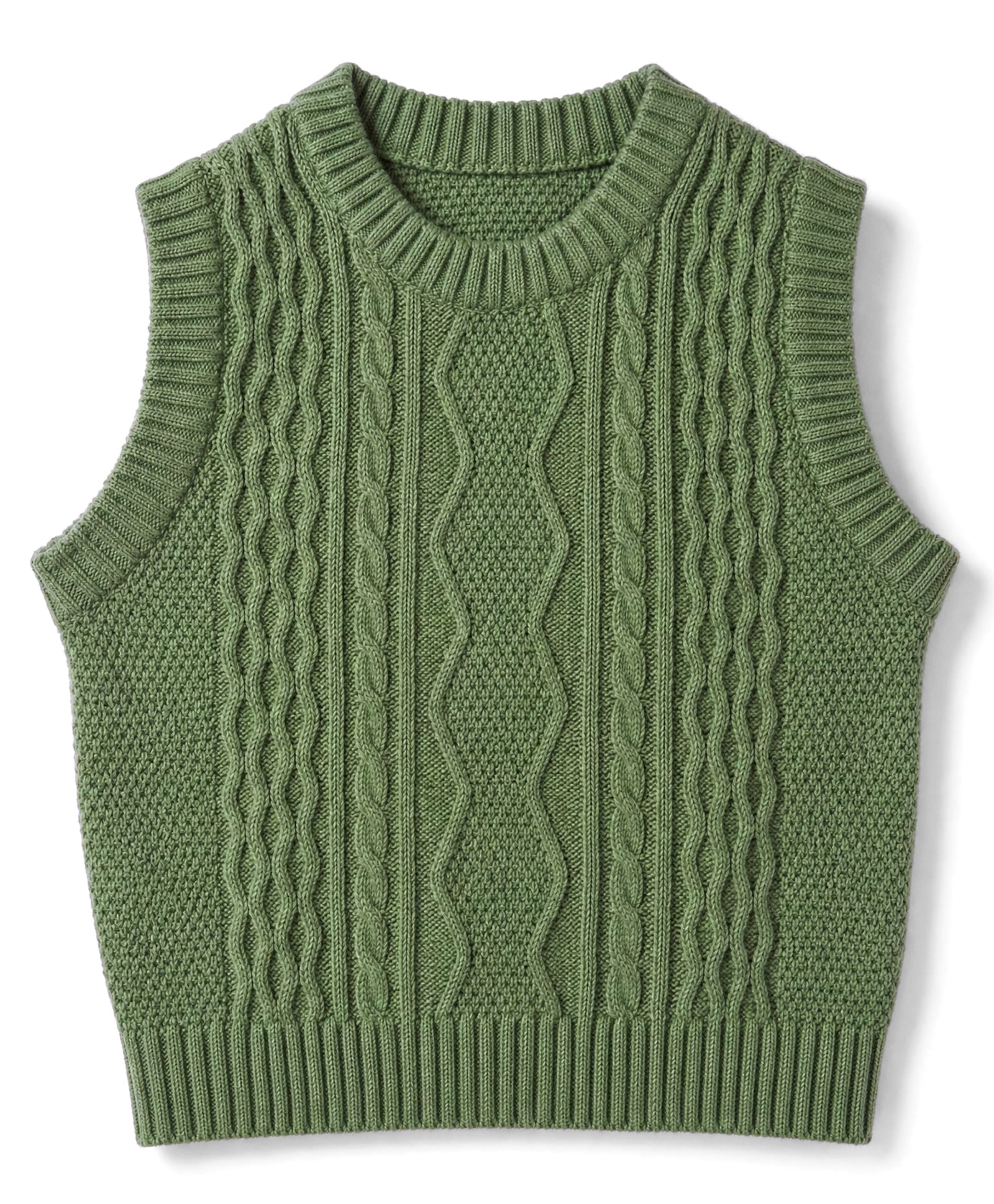 Doodle Poodle Knit Light Weight Looper Sleeveless Pullover with Cable Knit Design - Green-picture-5