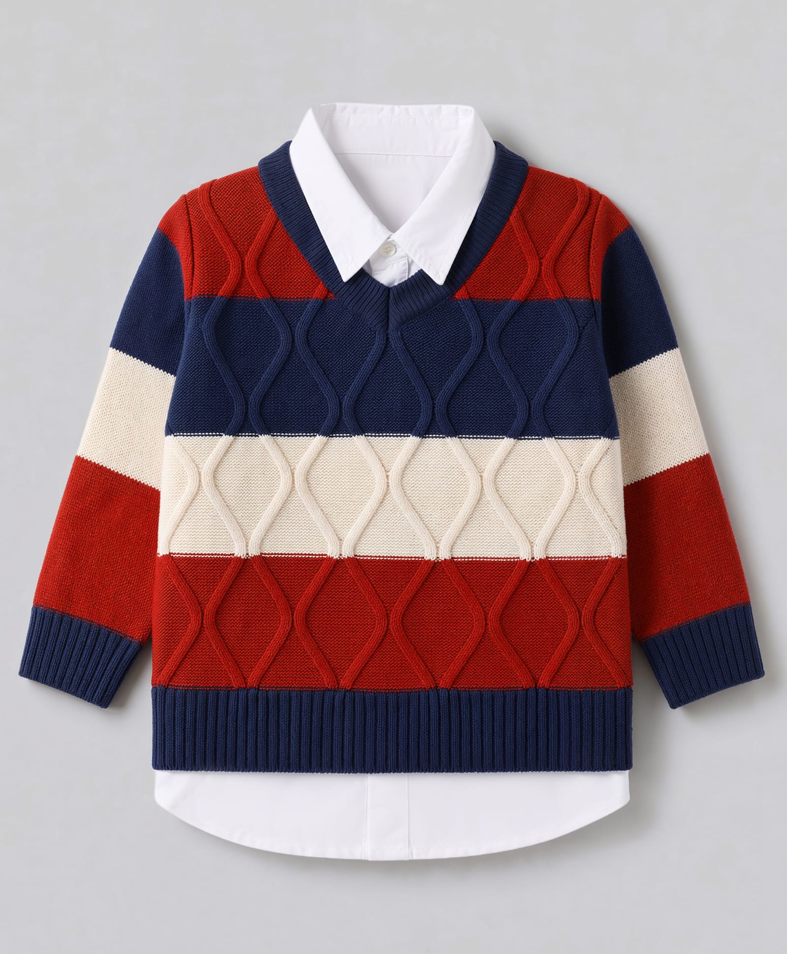 Babyhug Knit Full Sleeves Striped Pullover - Navy Blue-picture-17