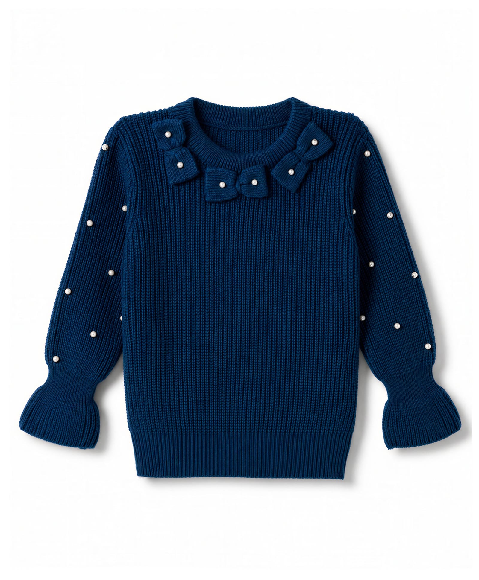Babyhug Knit Full Sleeves Pullovers With Bow Applique - Navy Blue-picture-21