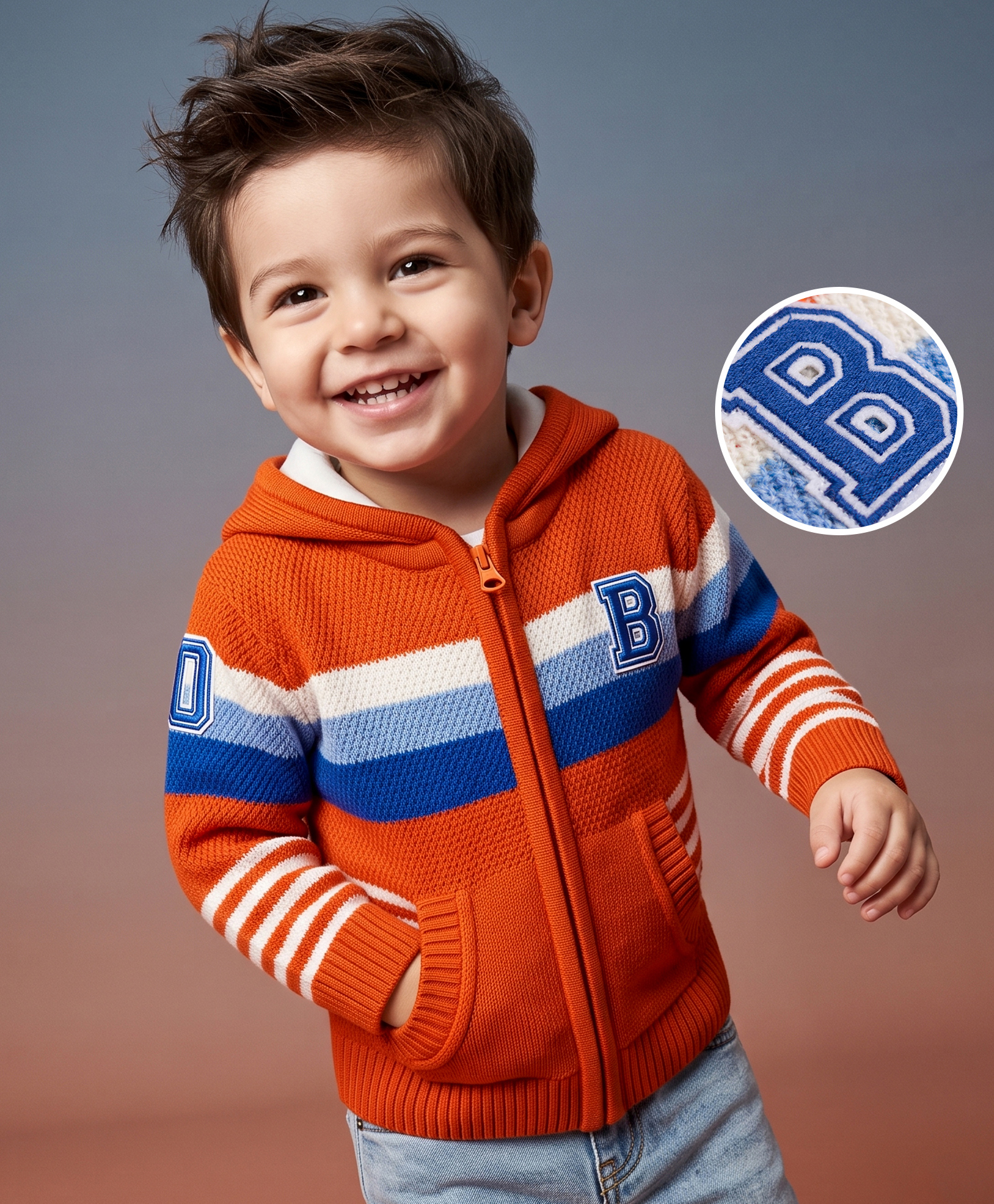Babyhug Knit Full Sleeves Hooded Striped Sweater With Kangaroo Pockets - Red-picture-11