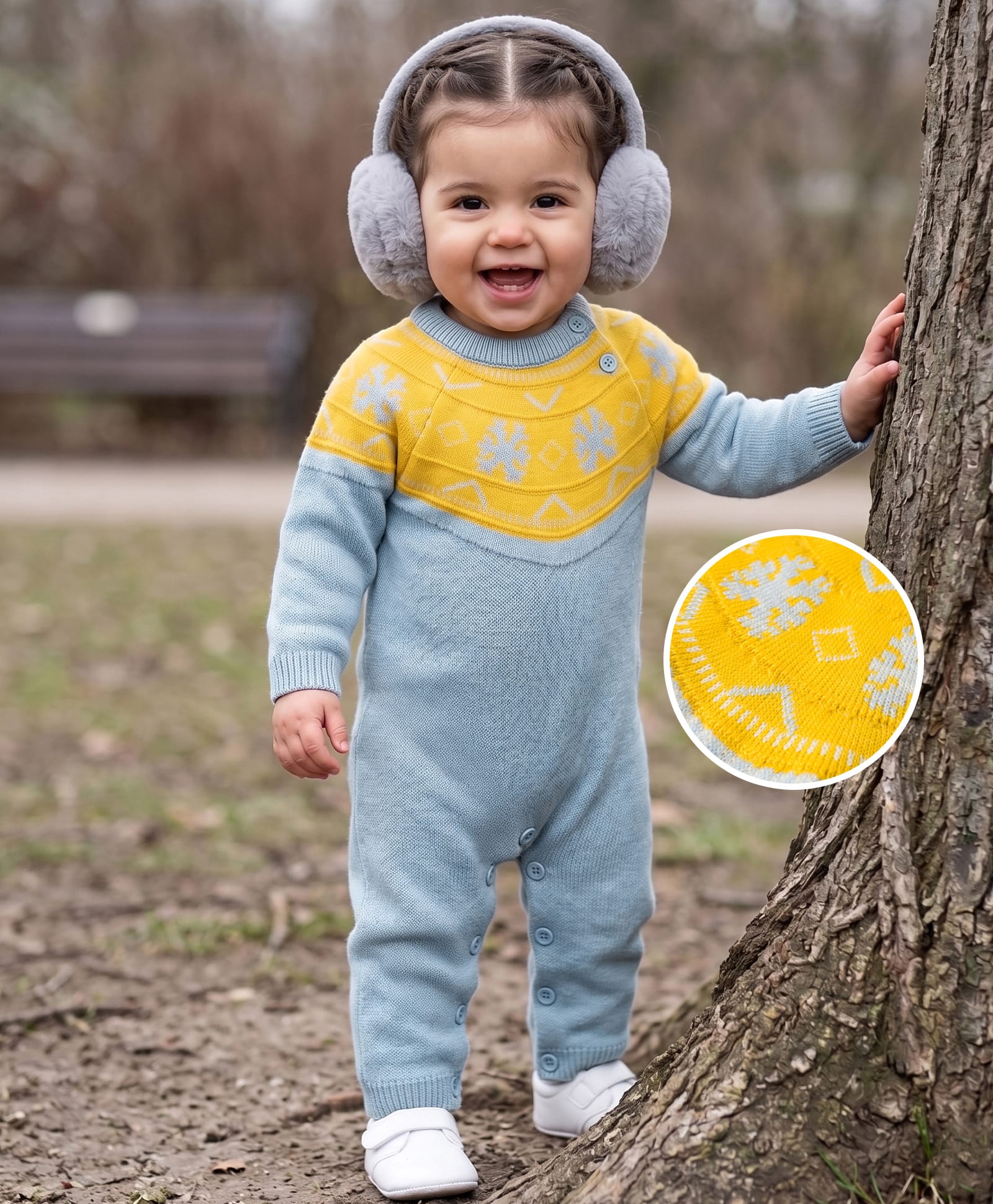 Babyhug Knit Full Sleeves Winter Wear Romper With Isle-inspired Knitted Yoke Pattern - Light Blue-image-24