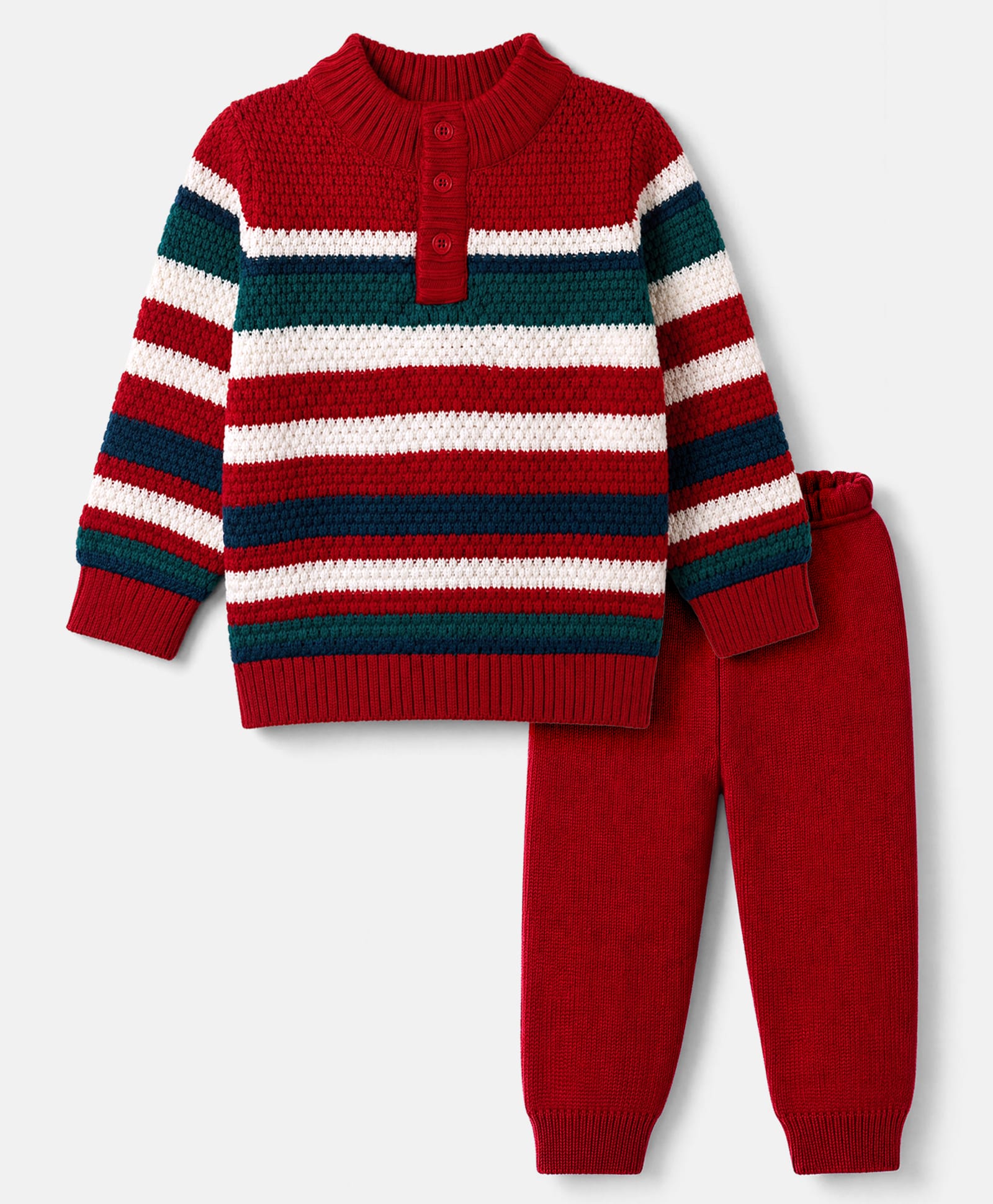 Babyhug Knit Full Sleeves Pullover with Striped Design - Red-picture-12