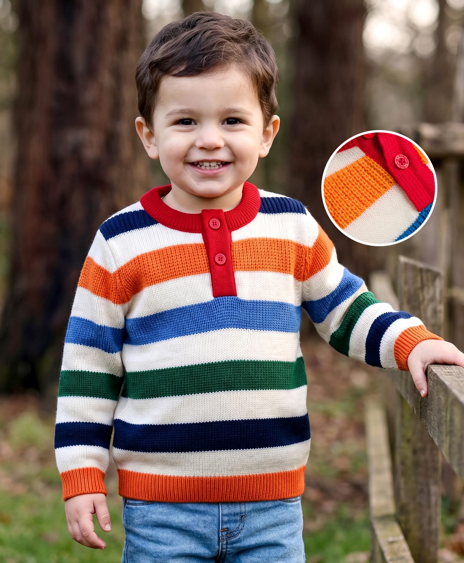 Babyhug Knit Full Sleeves Striped Pullover Sweater - Red-image-22