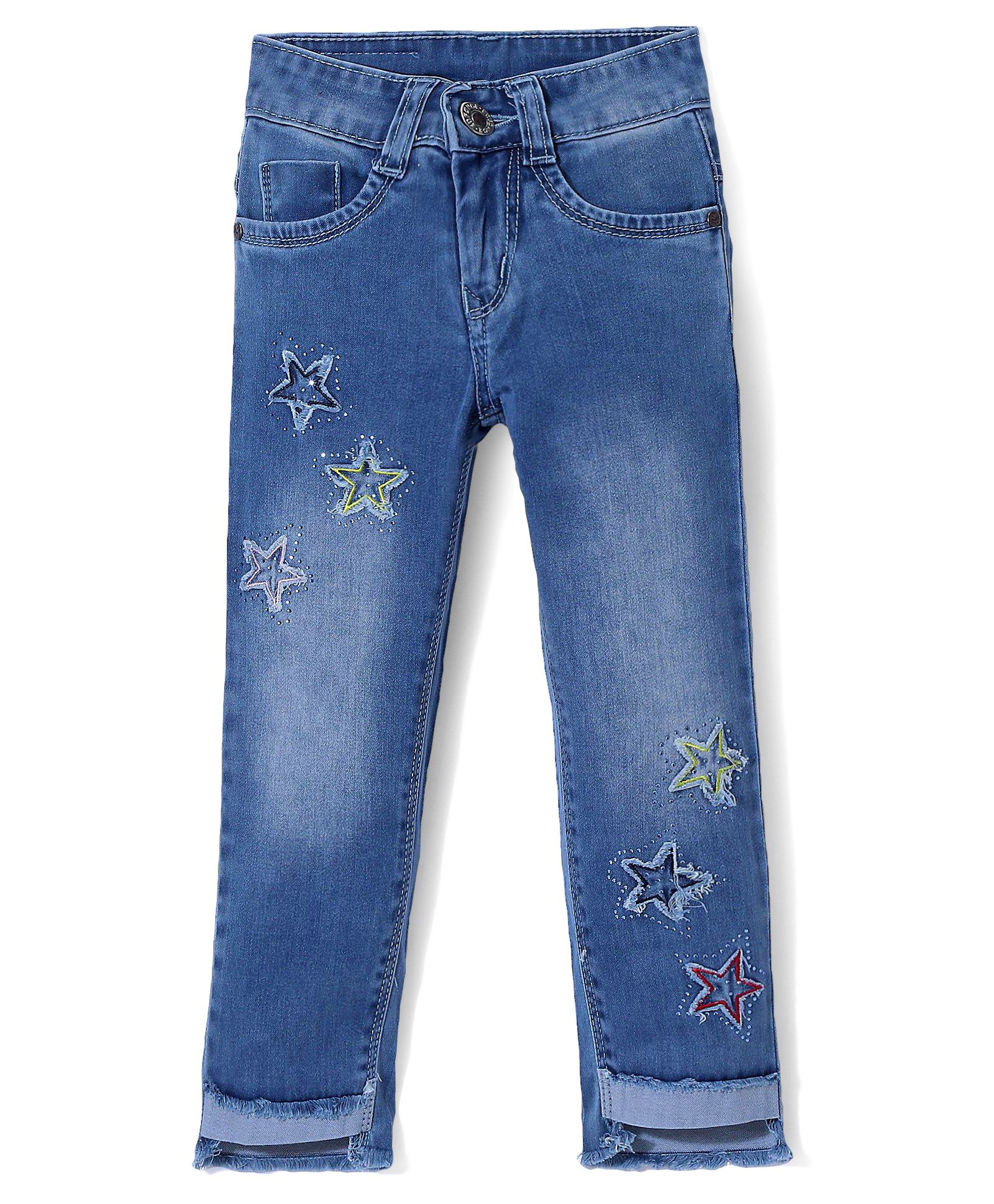 Enfance Denim Woven Full Length Ripped Up Down Jeans With Star Embroidery - Blue-picture-24