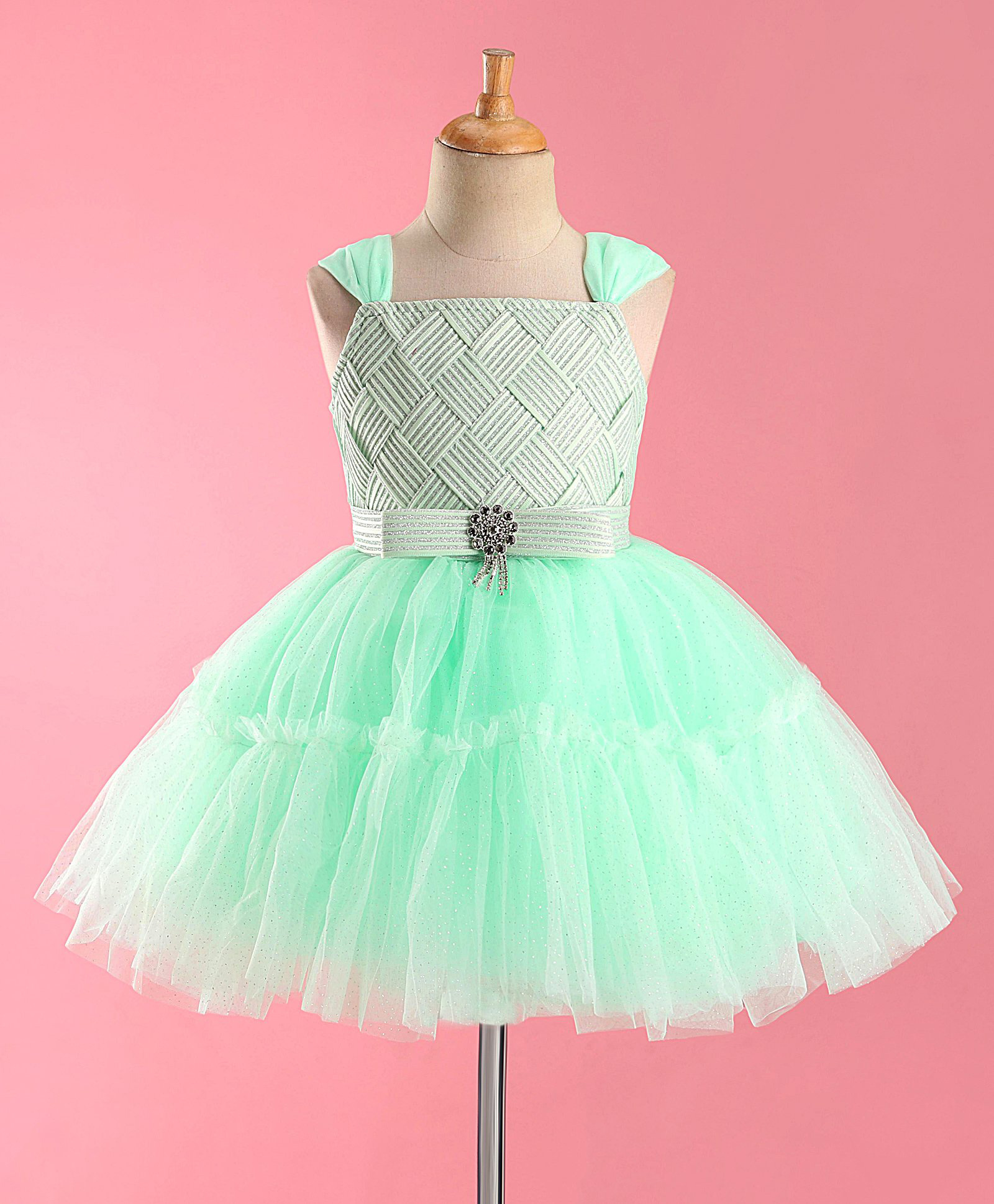 Enfance Sleeveless Flare Dress with Stone Applique -Light Green-picture-11