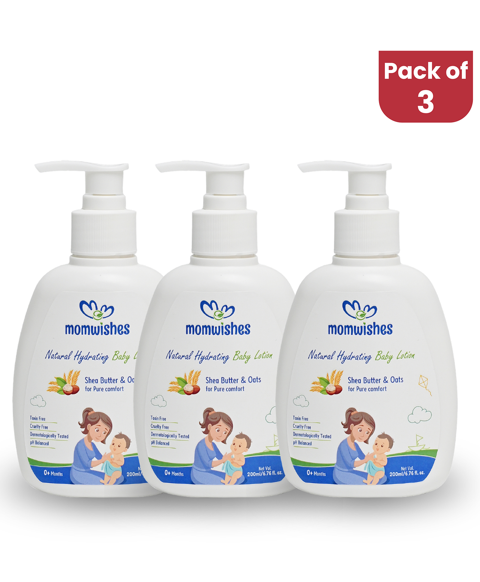 MomWishes Natural Hydrating Baby Lotion (Pack of 3) | 100% Natural & pH Balanced - 100 ml each-picture-17