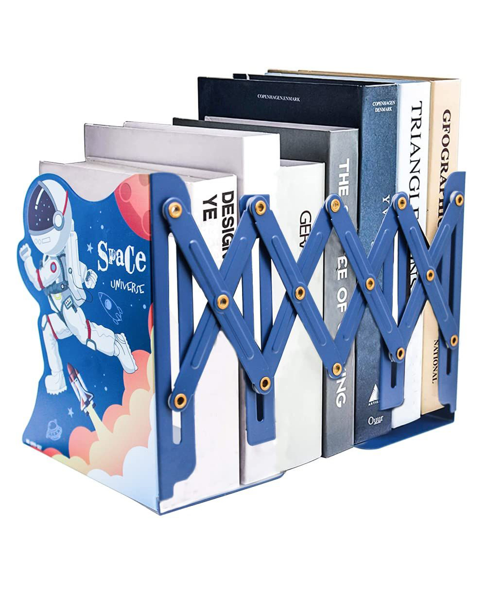 New Pinch Space Theme Book Organizer For Boys & Girls | Expandable Adjustable Metal Book Stand | Book Rack for Kids | File Folder Organizer - Blue-image-49