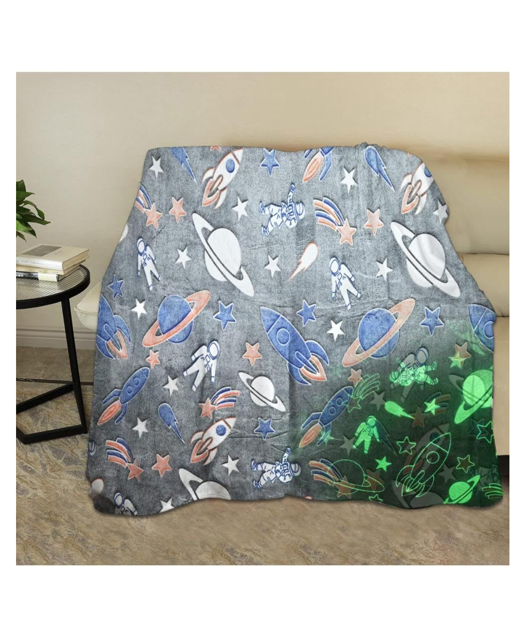 Reexplore Multi Planets Glow in the Dark Blanket for Kids and Adults - Light Grey-image-5
