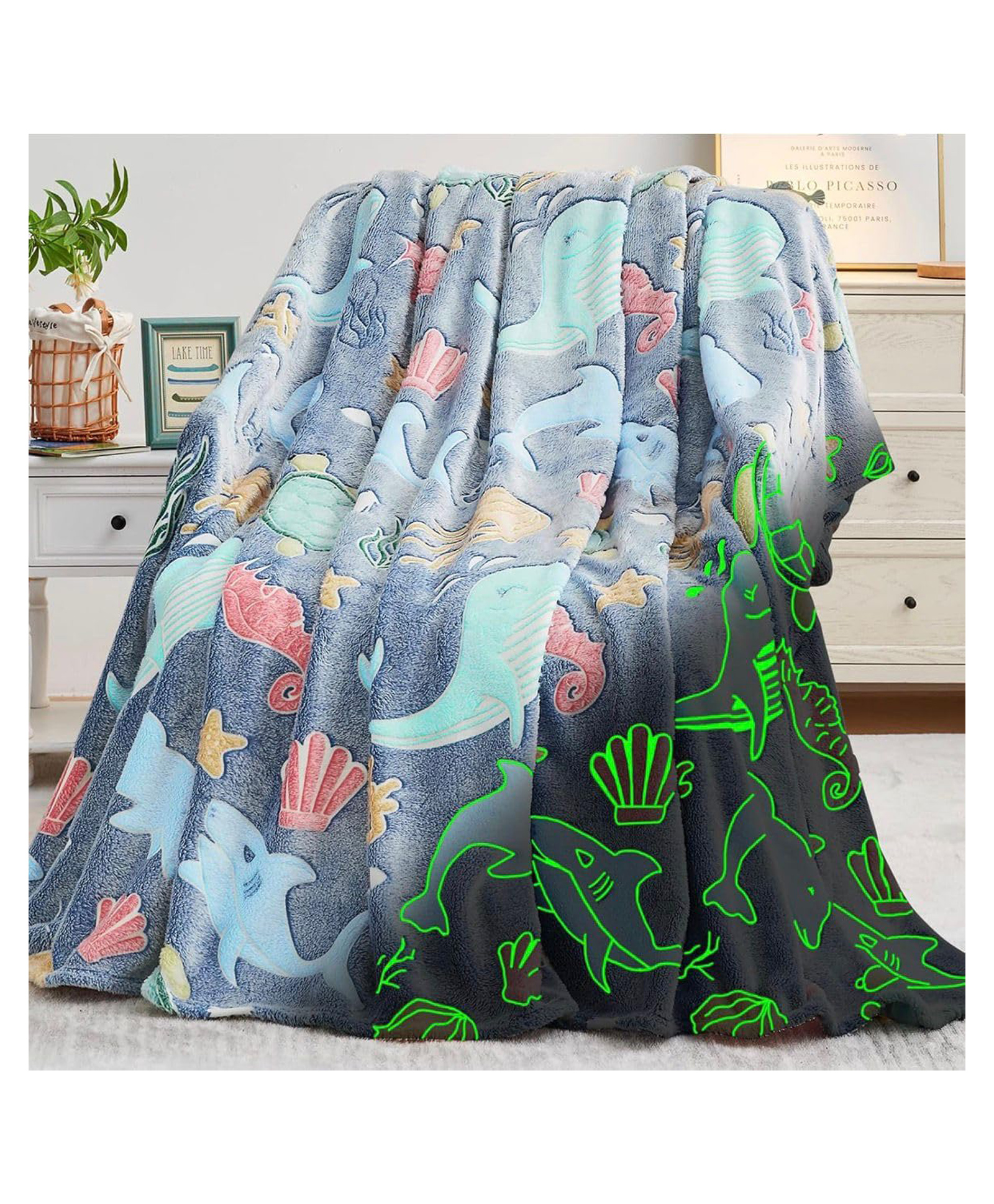 Reexplore Fish Glow in the Dark Blanket for Kids and Adults - Charcoal Grey-image-39