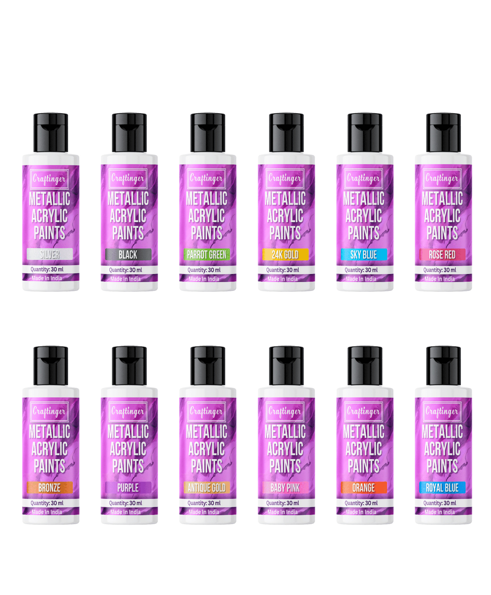 Craftinger 12-Sets Vibrant Metallic Acrylic Shades (30 ml Each)-picture-20