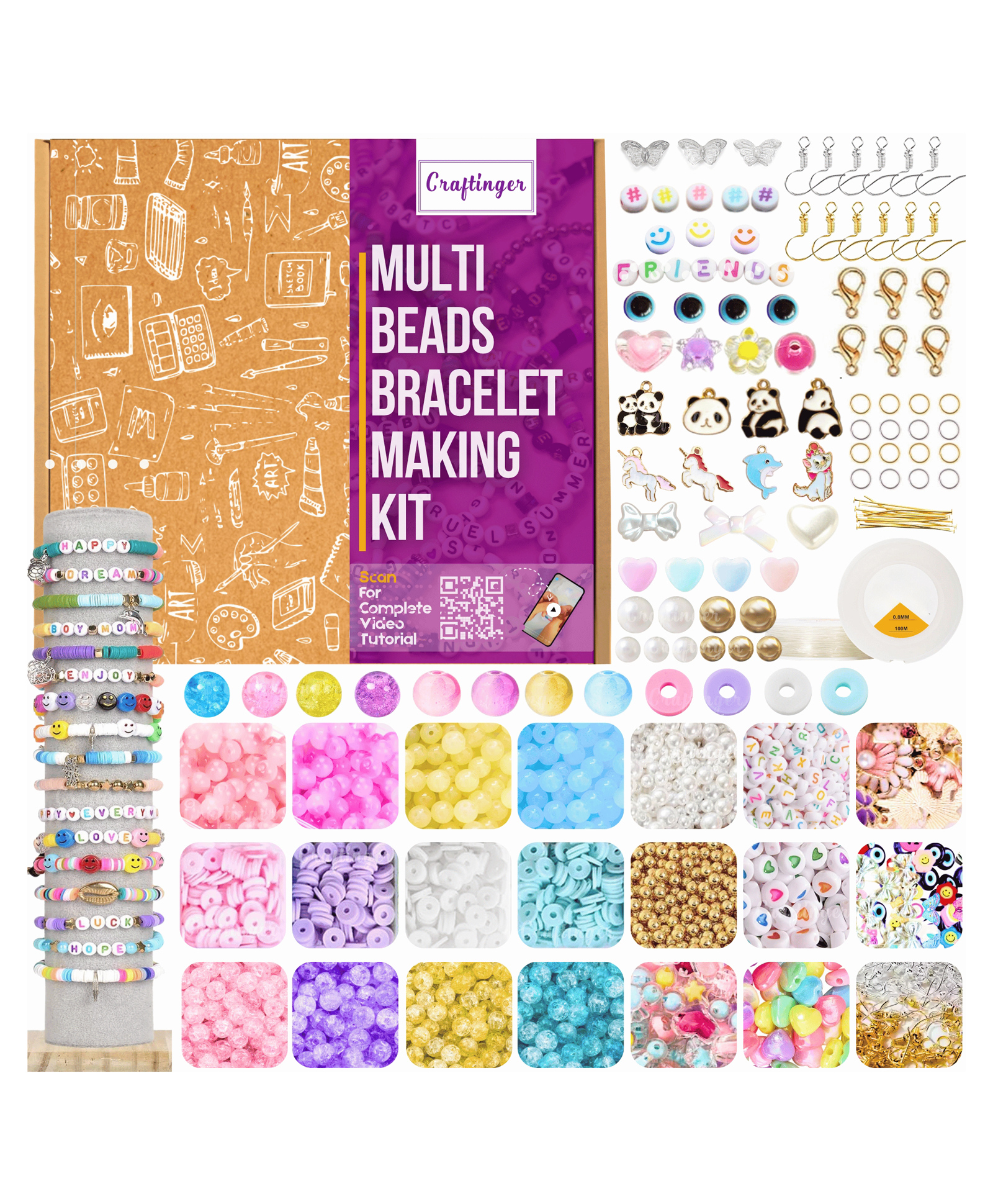 Craftinger Multi Beads for Jewellery Making Kit, Colorful Beads Set for Kids DIY Craft Bracelet Necklace Making, Activity Games for Girls Age 6-12 Years Old-image-5