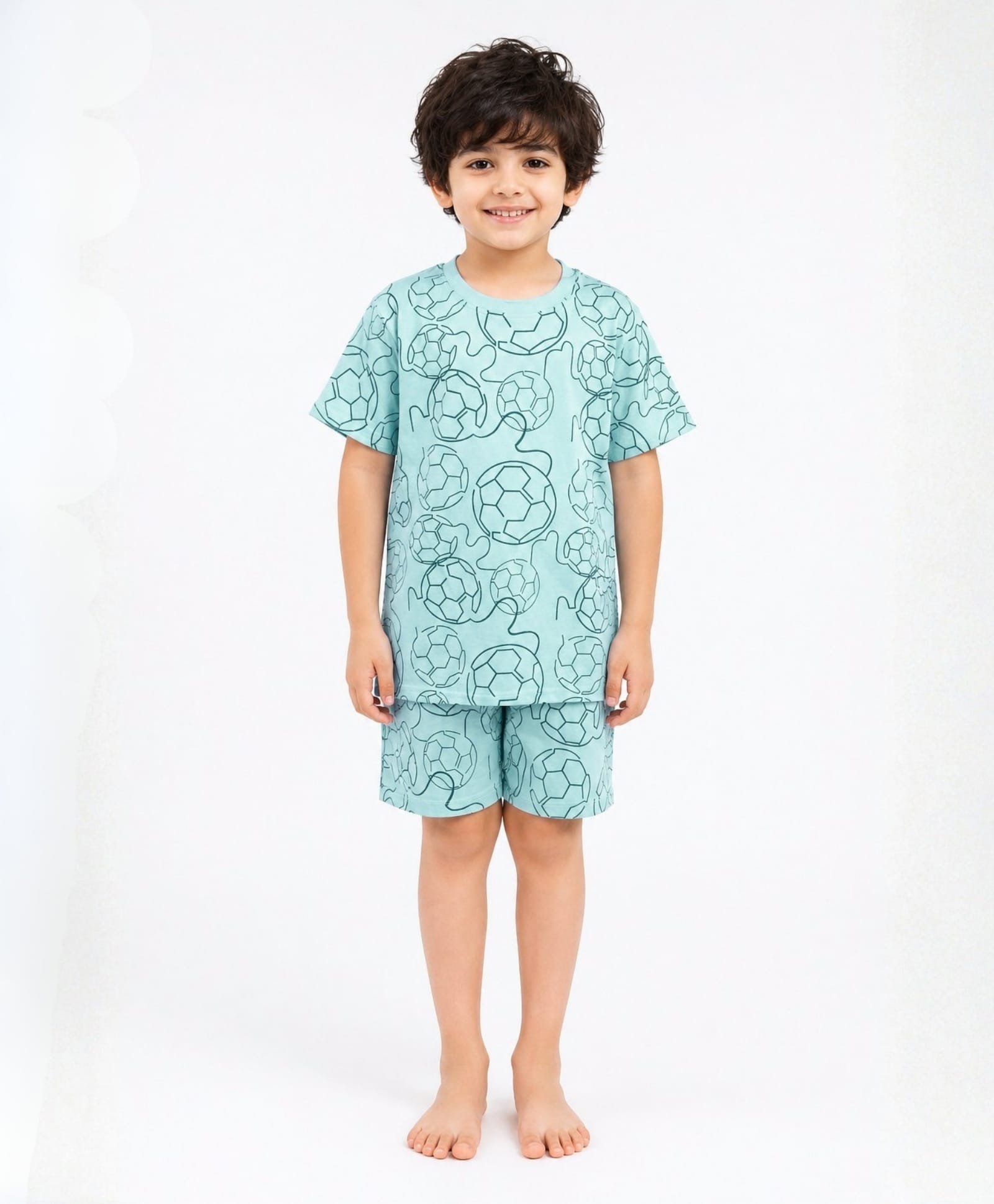 Anthrilo 100% Pure Cotton Knit Half Sleeves Football Printed Coordinating Tee & Shorts Night Suit - Sky Blue-picture-10
