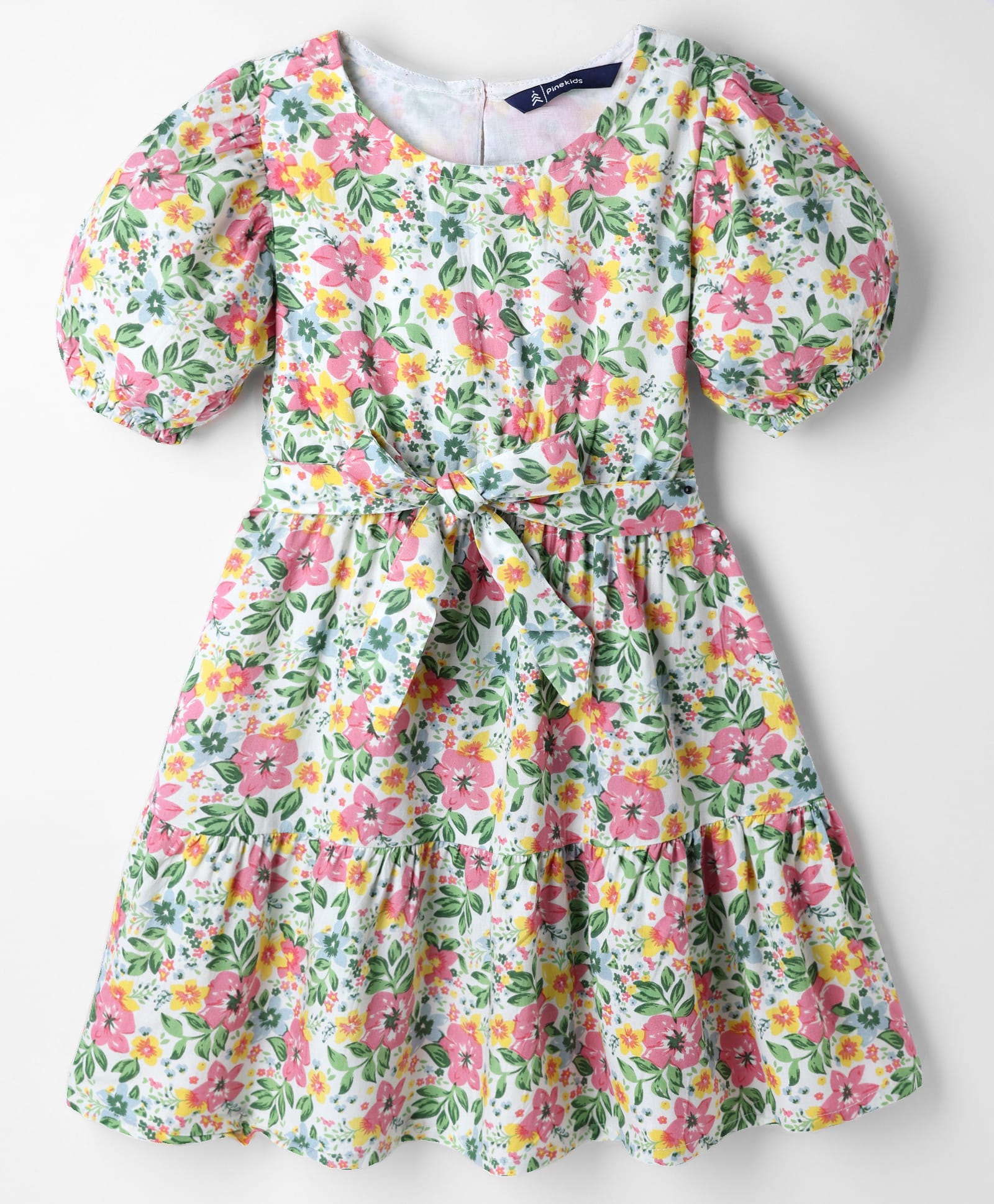 Pine Kids Woven Half Sleeves Floral Printed Frock - White-picture-37