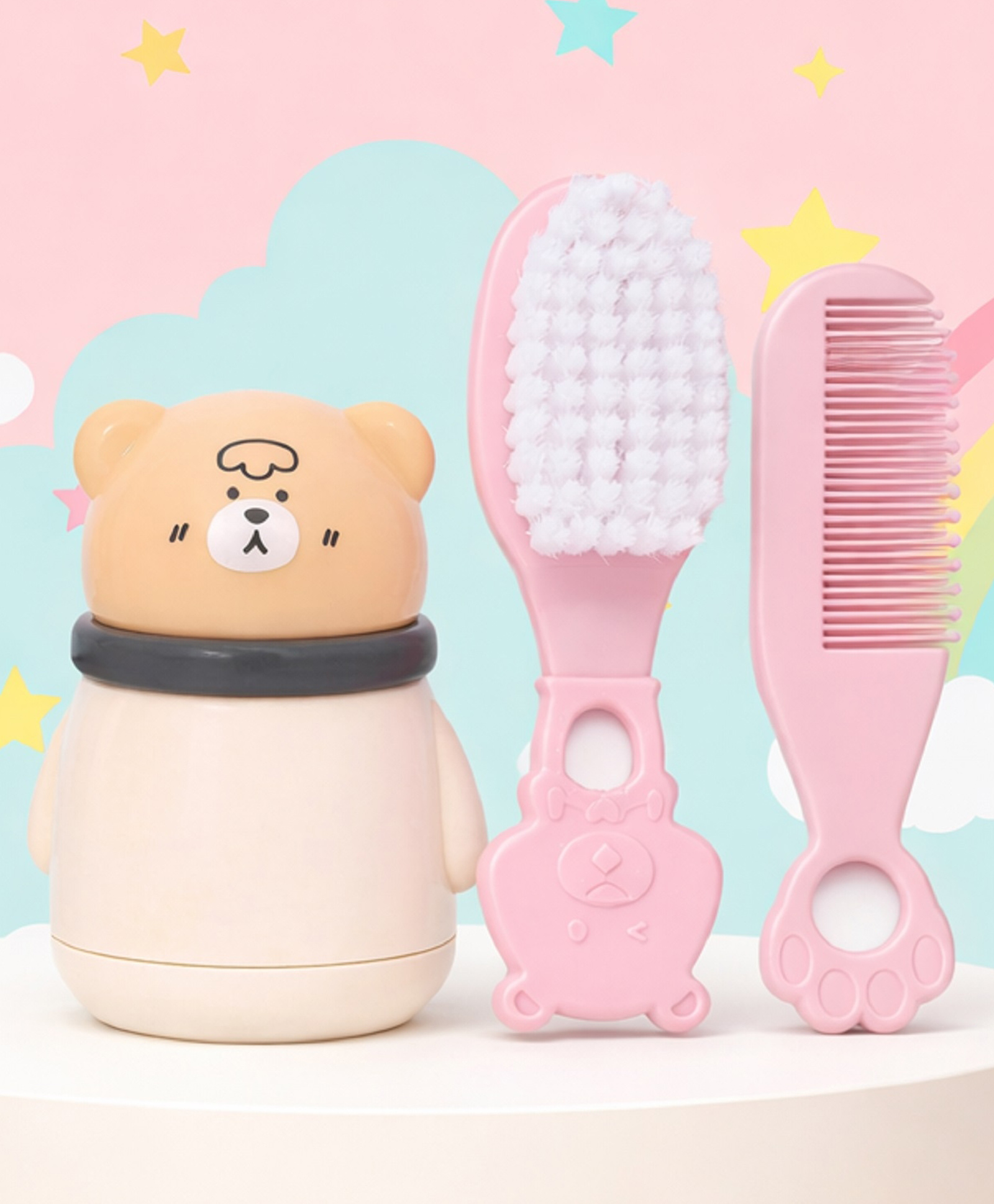 The Cheeky Kidzz Baby Skin Care Powder Puff Container Box Cute Bear Design With Hair Care Comb and Brush Set for Babies (BROWN)-image-31