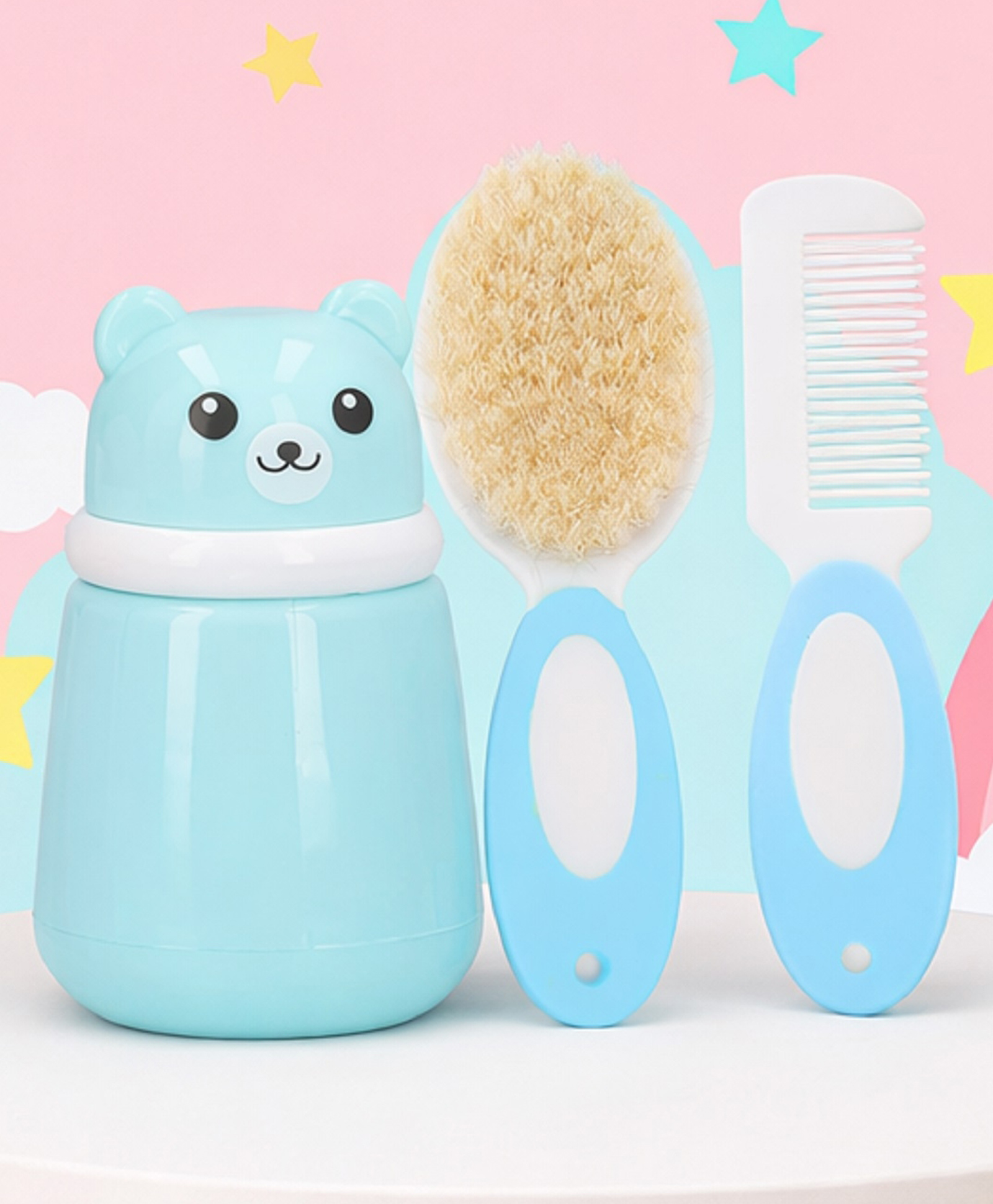The Cheeky Kidzz Baby Skin Care Powder Puff Panda Design Container Box With Hair Care Comb and Brush Set (BLUE)-image-15