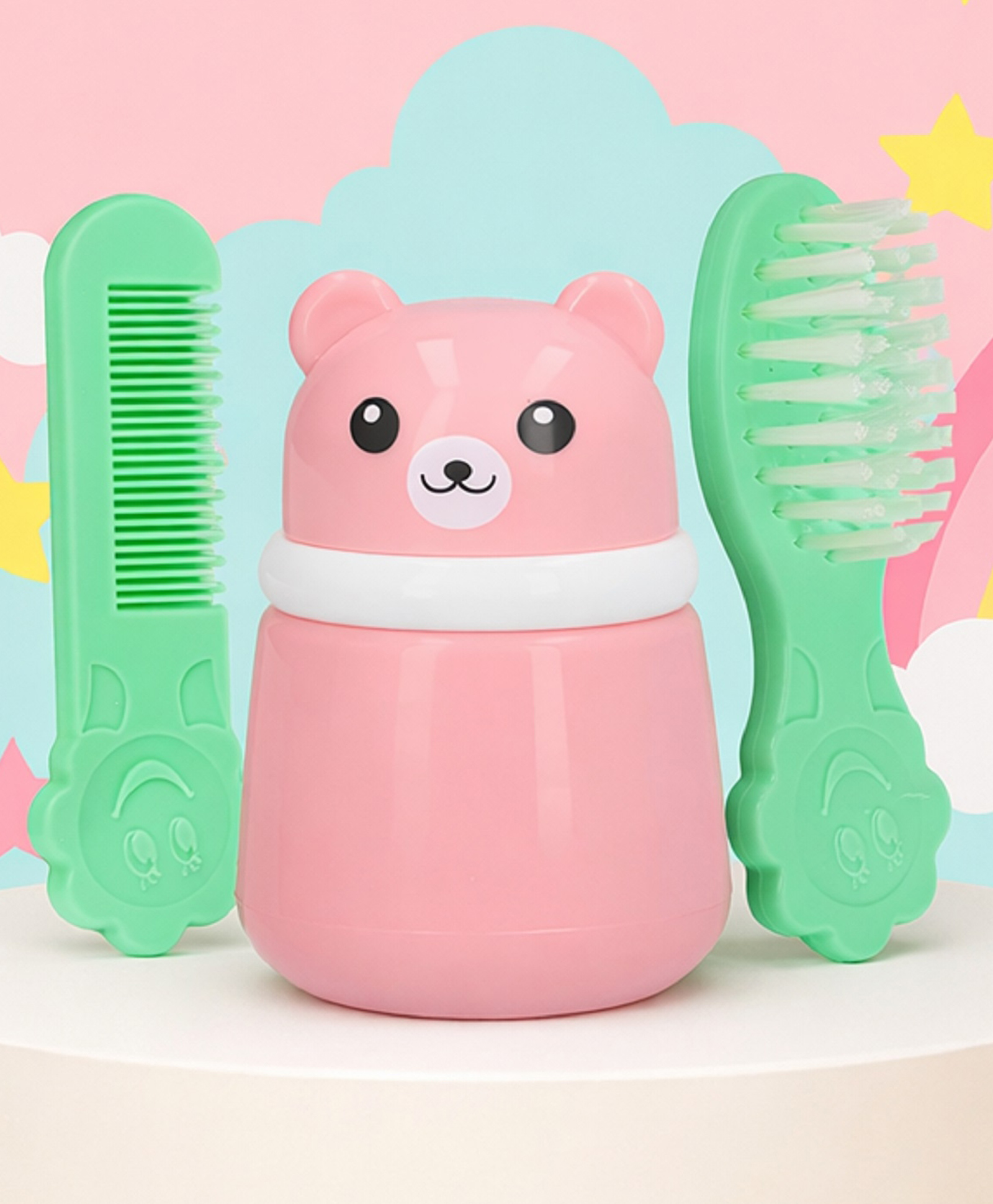 The Cheeky Kidzz Baby Skin Care Bear Design Powder Puff Container Box With Hair Care Comb and Brush Set for Babies (Green)-image-18