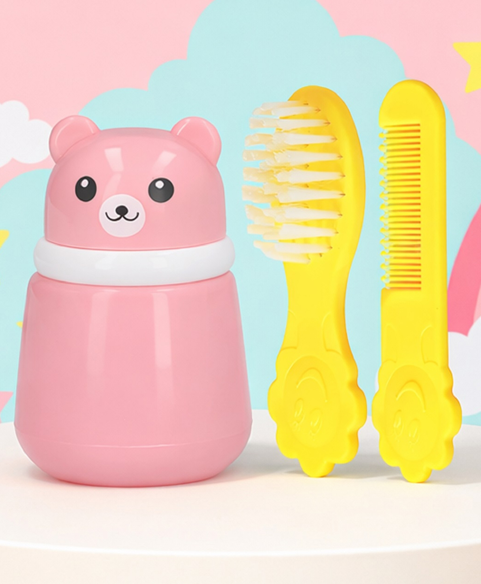 The Cheeky Kidzz Baby Powder Puff Container Box With Attractive Hair Comb and Brush Set for Babies (Yellow)-image-41