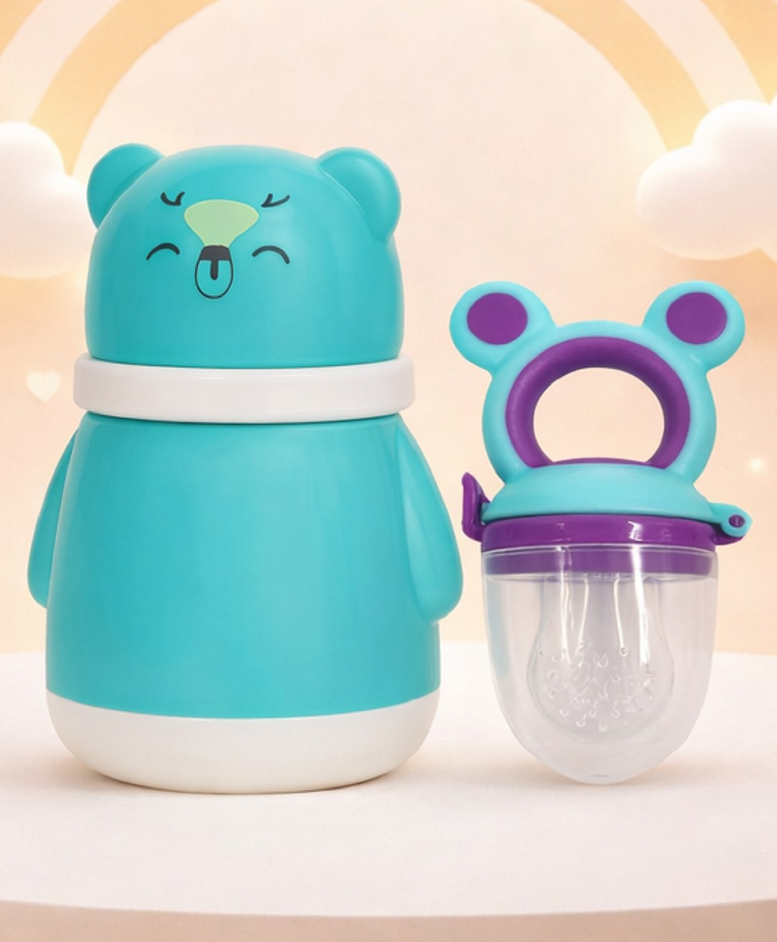 The Cheeky Kidzz Baby Powder Puff Bear Container With Fruit Feeder Nibbler Soother Teether BPA Free (Sea Green)-image-17