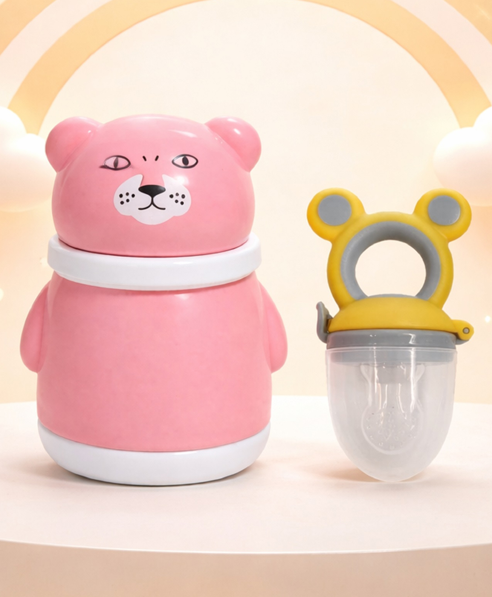 The Cheeky Kidzz Baby Powder Puff Bear Container With Fruit Feeder Nibbler Soother Teether BPA Free (PINK)-image-30
