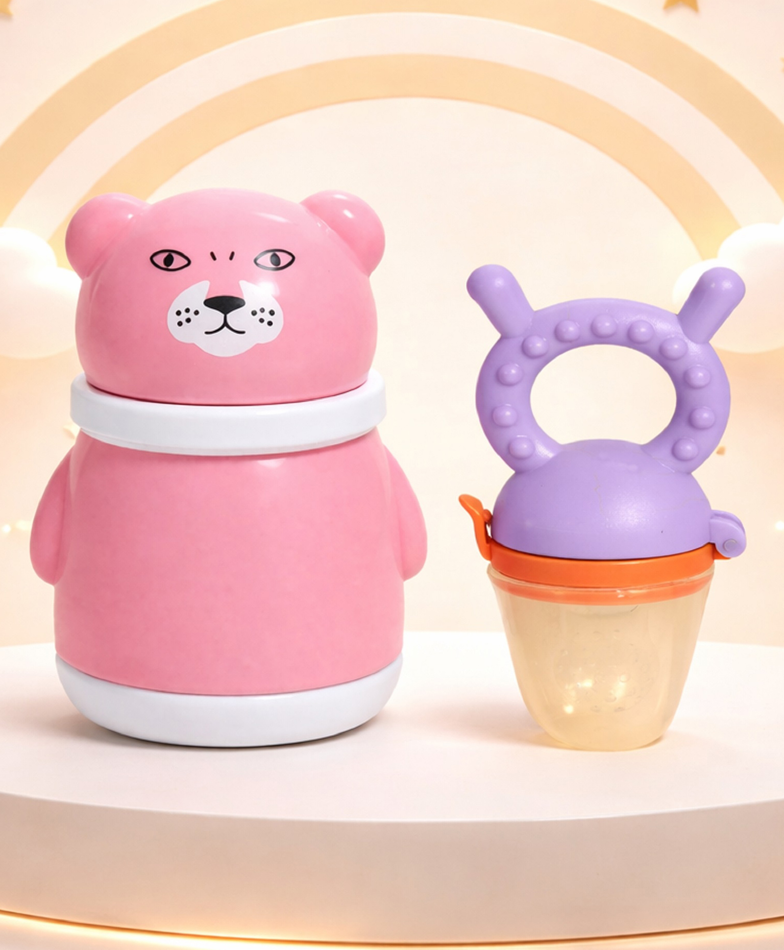 The Cheeky Kidzz Baby Powder Puff Bear Print Container BPA Free with Cute Shape Fruit Feeder Nibbler Teether BPA Free (PURPLE)-image-6