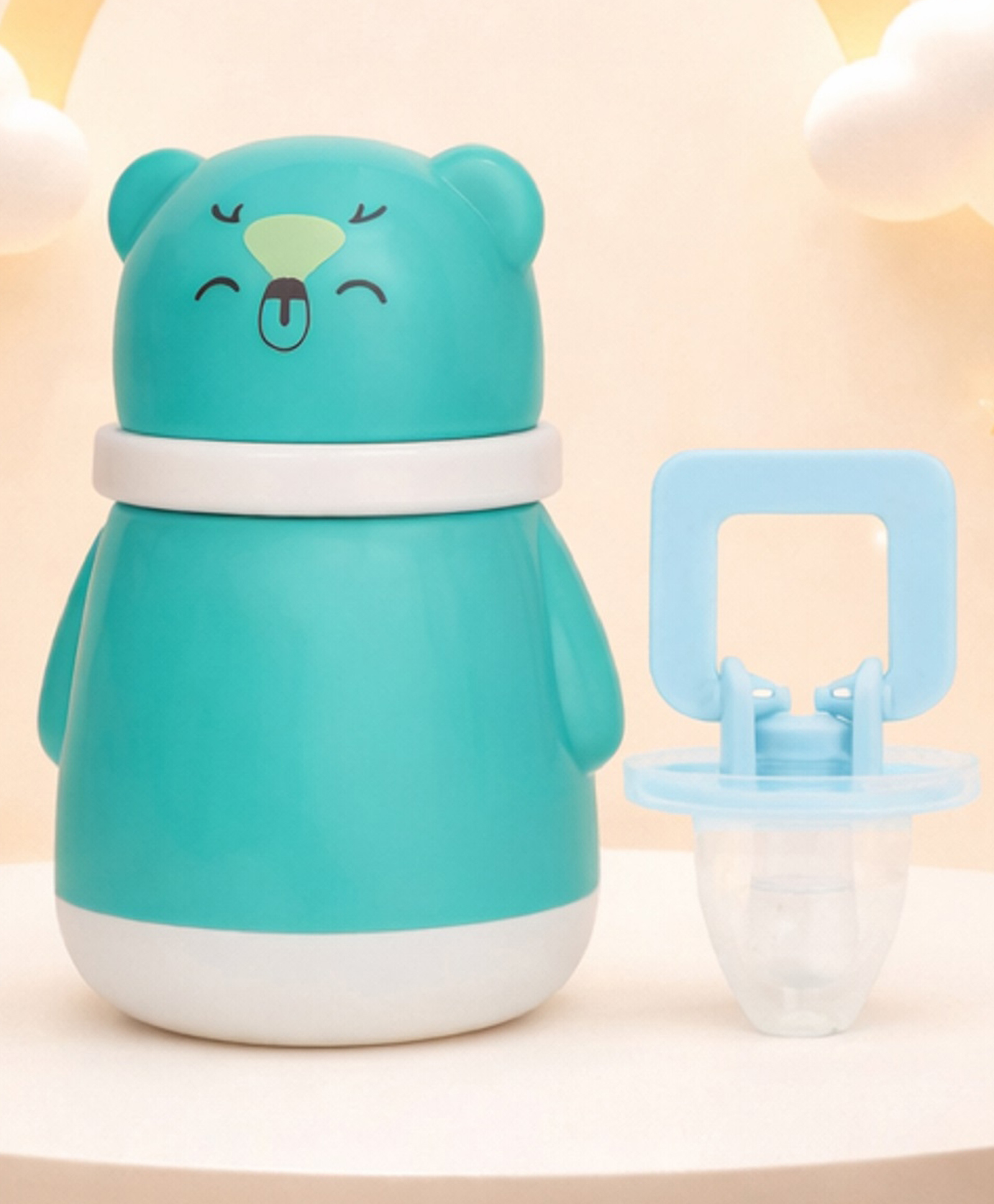 The Cheeky Kidzz Baby Powder Puff Bear Print Container With Soft Grip Infant Pacifier Teether BPA Free (Sea Green)-picture-15