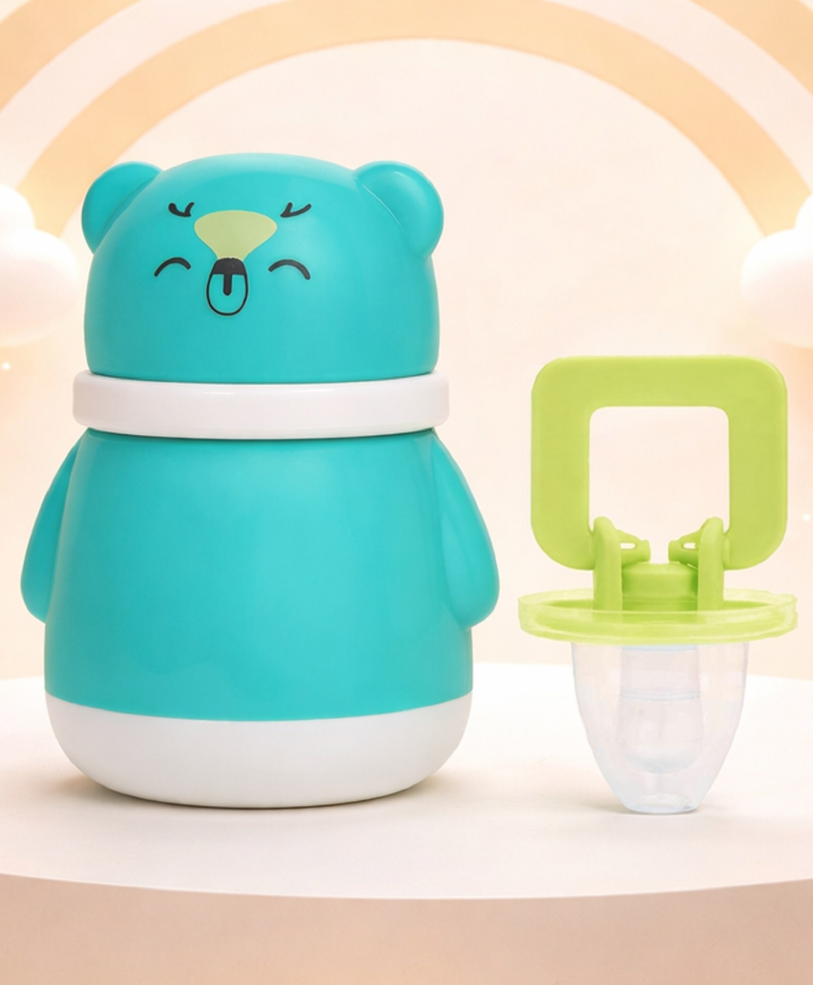 The Cheeky Kidzz Baby Powder Puff Bear Print Container With Soft Grip Infant Pacifier Teether BPA Free (GREEN)-picture-13