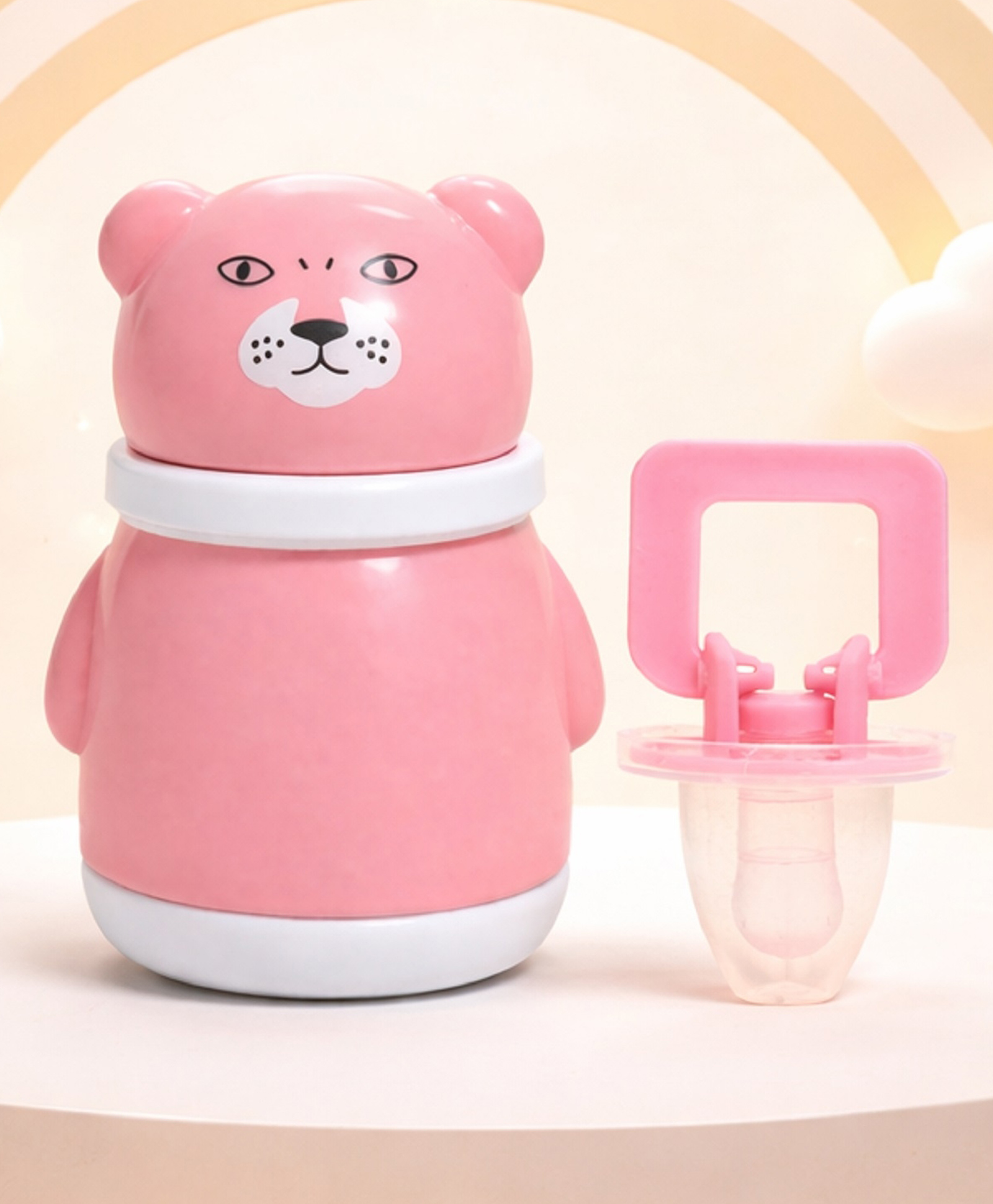 The Cheeky Kidzz Baby Powder Puff Bear Shape Container With Plain Soft Grip Infant Silicone Pacifier Teether BPA Free (Pink)-image-43
