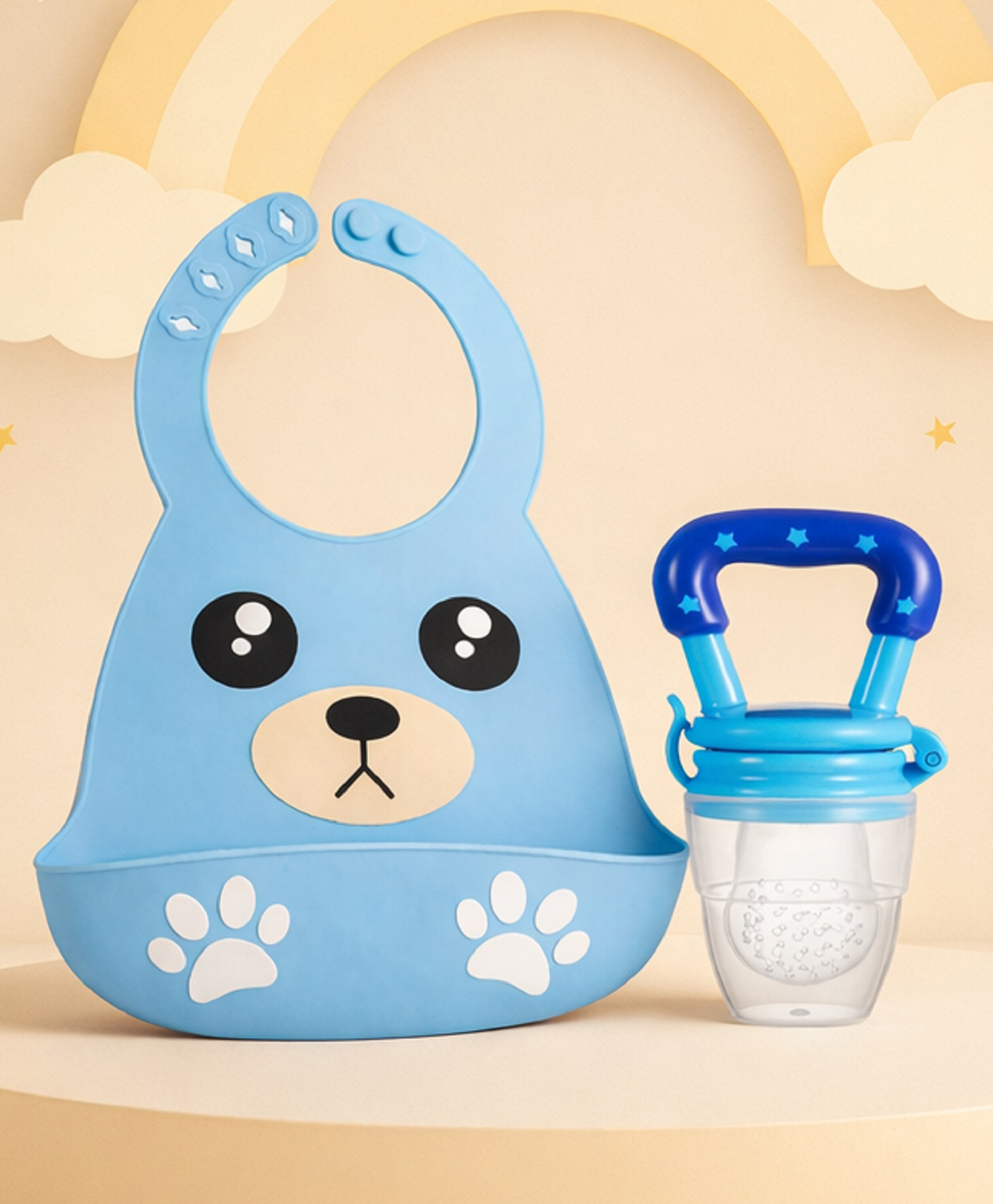 The Cheeky Kidzz Baby Soft Silicone Feeding Bib Adjustable Waterproof Easy Clean Monkey Bear Apron With Fruit Soother Feeder Nibbler Teether BPA Free-image-12