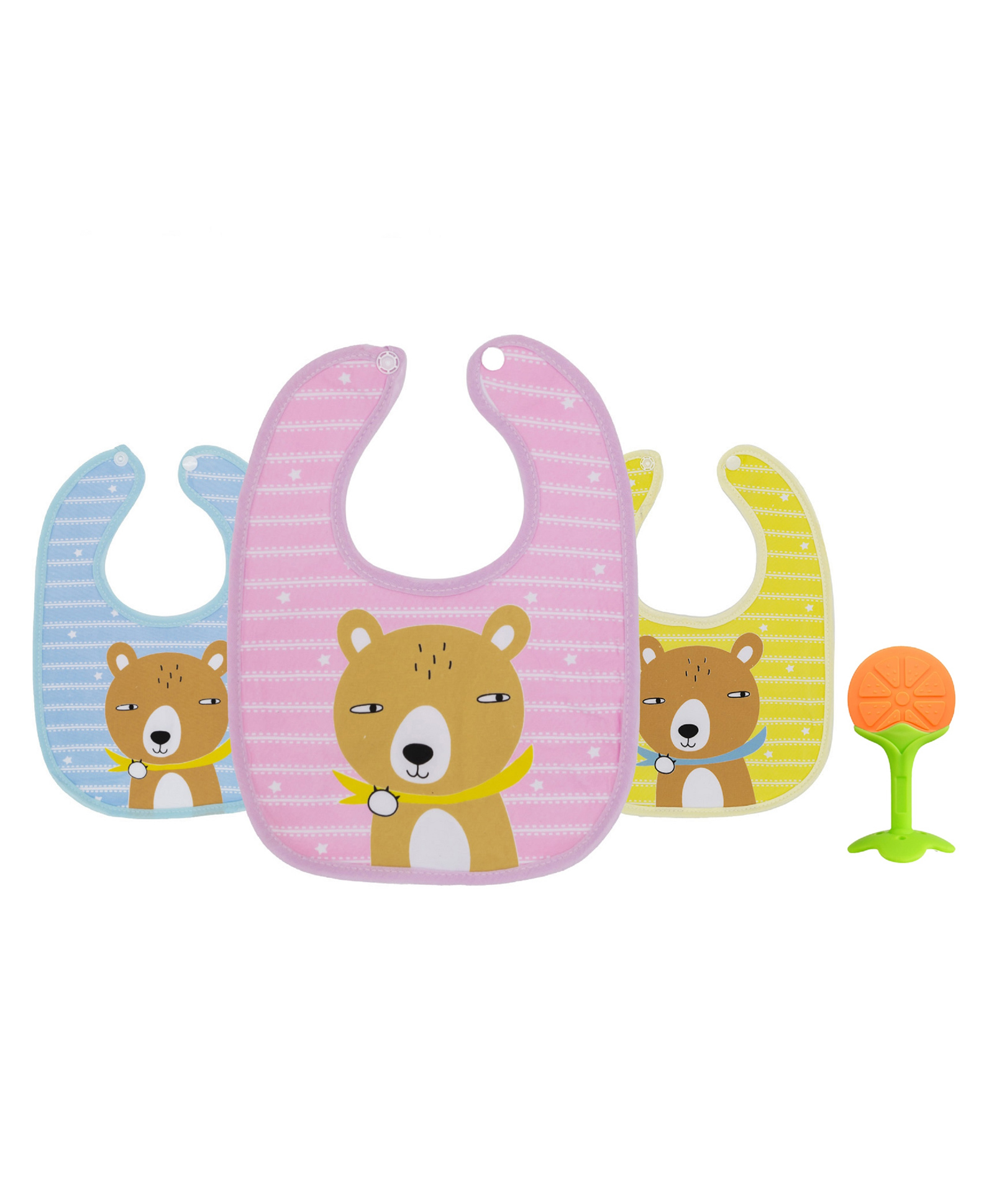 The Cheeky Kidzz Baby 3 Feeding Muslin Cotton Quilted Double Layers Cute Dog Print Snap Button Style Bibs With 1 Soft Silicone Fruit Feeder Teether BPA Free-image-43