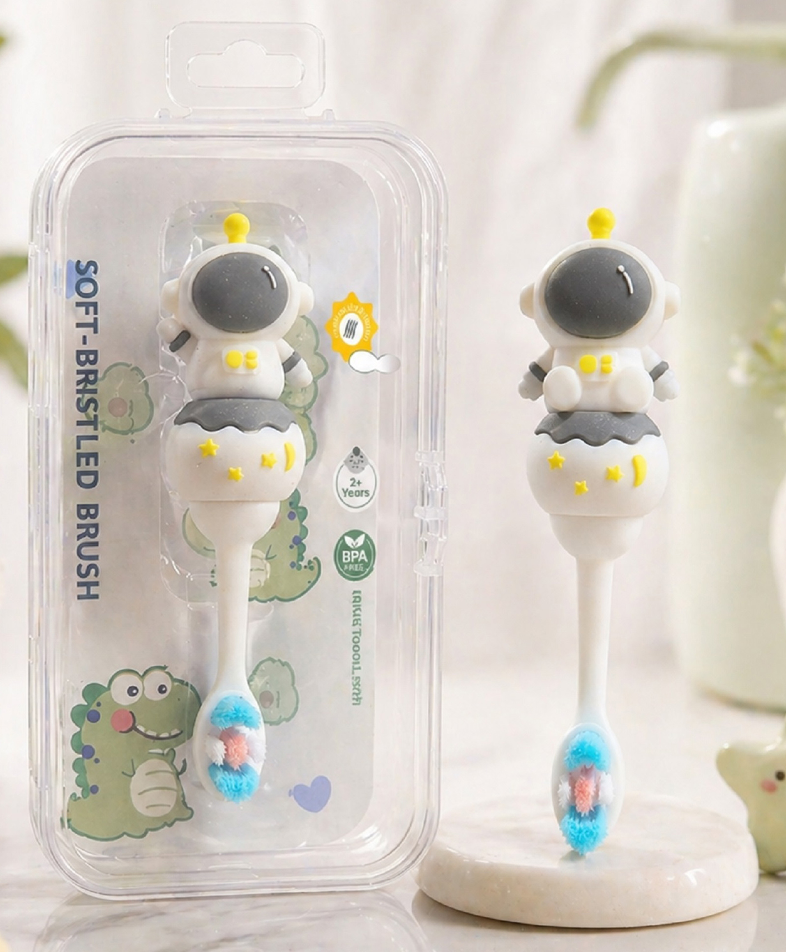 The Cheeky Kidzz Baby Everyday Use Supersoft Bristles 3D Cute Astro Robot Cartoon Design Manual Toothbrush For Babies BPA Free (1-10 YEARS)-image-13