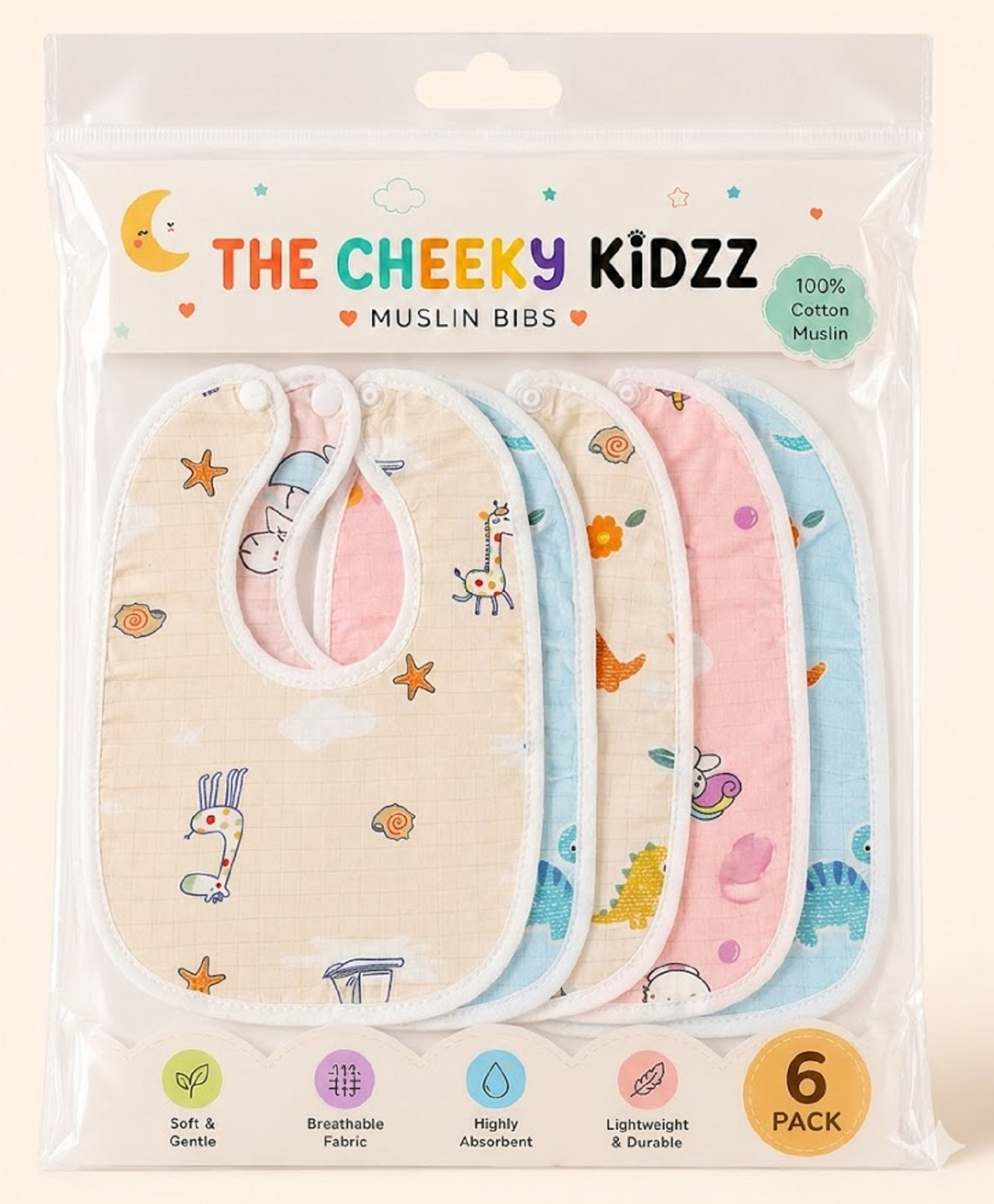 The Cheeky Kidzz Baby Muslin Soft Cotton Drool Feeding Bibs Absorbent Adjustable Assorted Printed Snap Closure For Perfect Fit Everyday Use Aprons 0 to 24 Months (PACK OF 6)-image-39