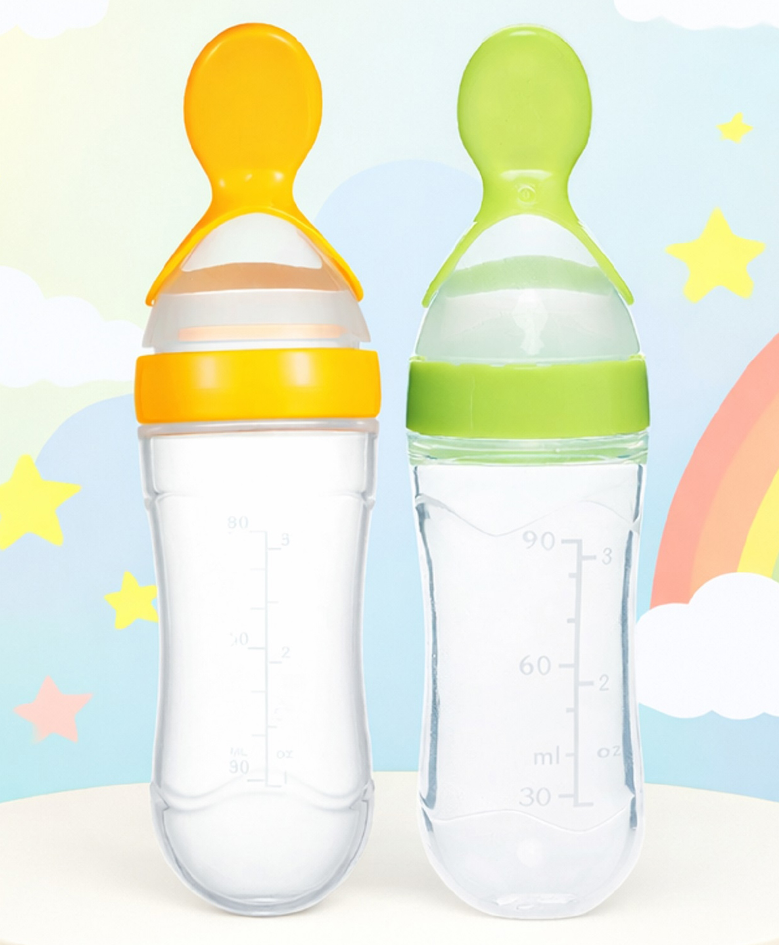 The Cheeky Kidzz Baby Silicone Squeeze Spoon Feeding Style Rice Cereal 90ml Bottle Feeder BPA Free For Newborn Toddler Infant-image-16