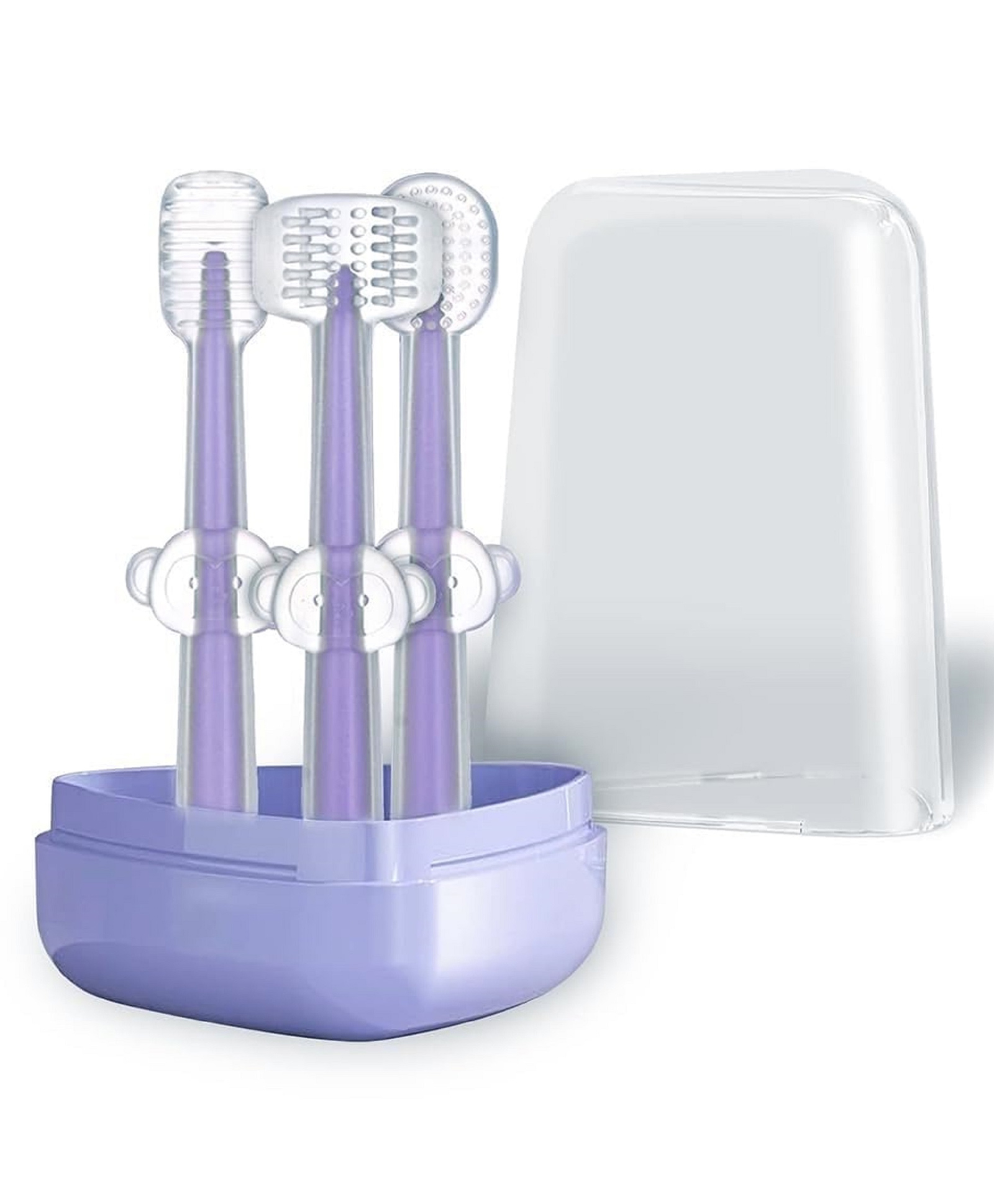 Tinny Tots Baby Manual Toothbrush 3 In 1 Silicone Toothbrush Set| Tongue Cleaner + U Shape Toothbrush + Toothbrush For Everyday Use BPA Free (PURPLE)-image-44