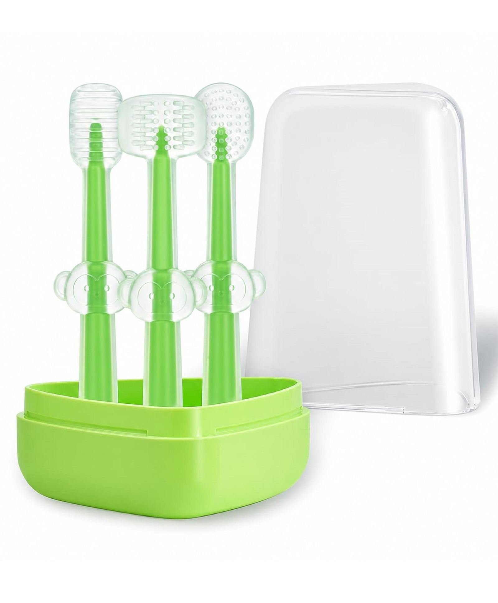 Tinny Tots Baby Manual Toothbrush 3 In 1 Silicone Toothbrush Set| Tongue Cleaner + U Shape Toothbrush + Toothbrush For Everyday Use BPA Free (GREEN)-image-43