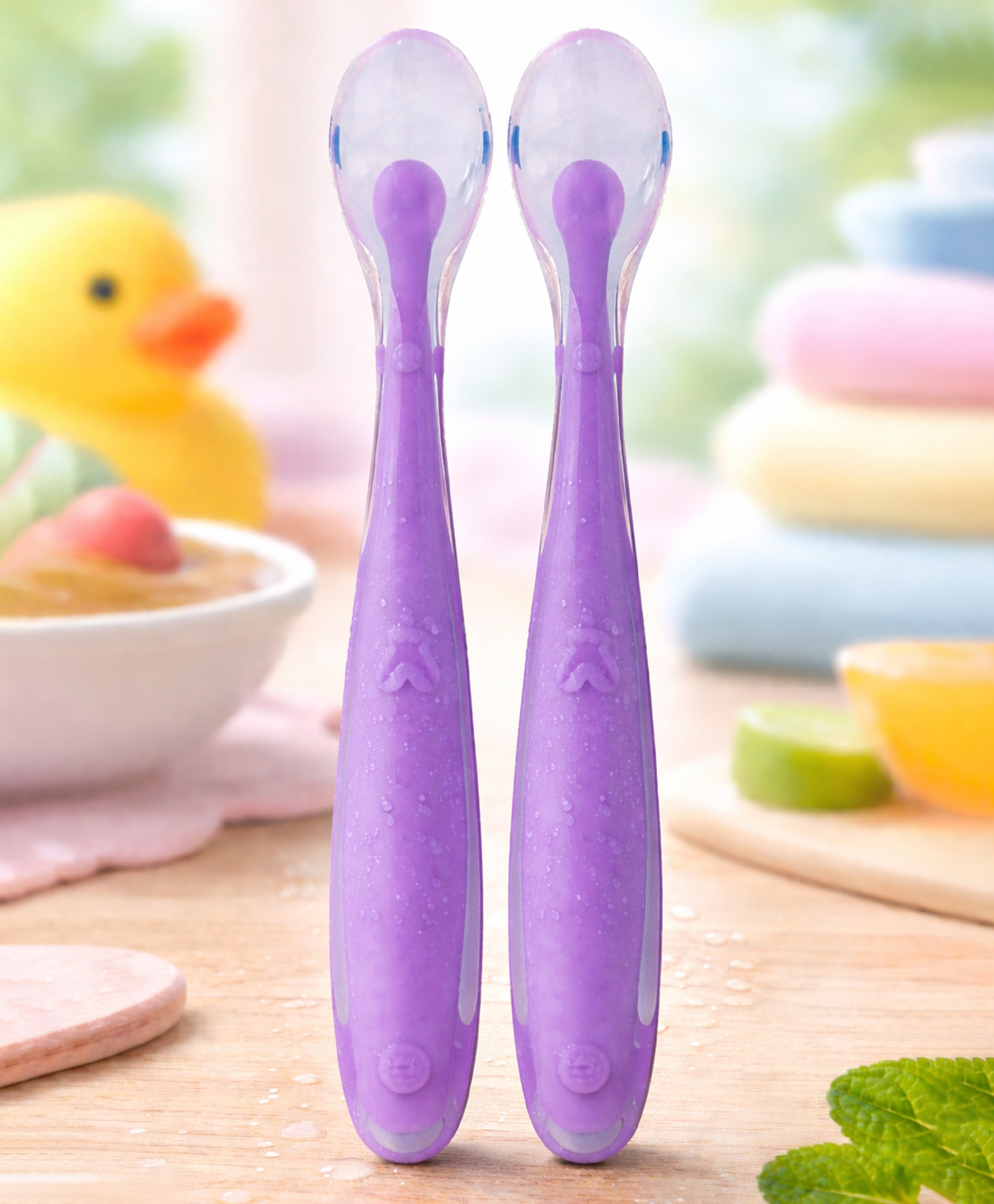 Tinny Tots Baby 2 Ultra Soft Soft Tip Silicone Food Grade Feeding Easy While Travelling And Everyday Use Spoon For Infants BPA Free (PURPLE)-image-31