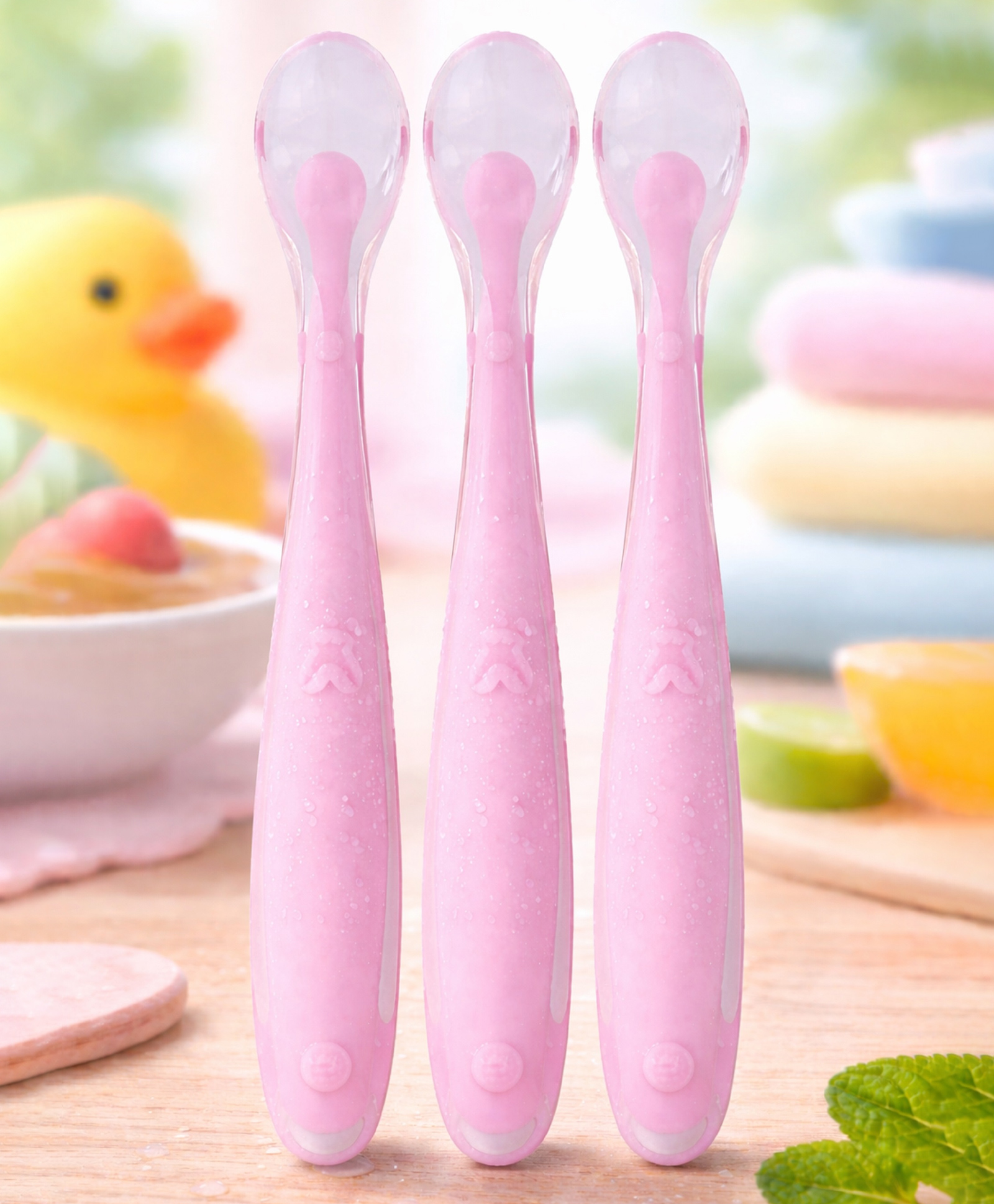 Tinny Tots Baby 3 Ultra Soft Soft Tip Silicone Food Grade Feeding Easy While Traveling And Everyday Use Spoon For Infants BPA Free (PINK)-image-49