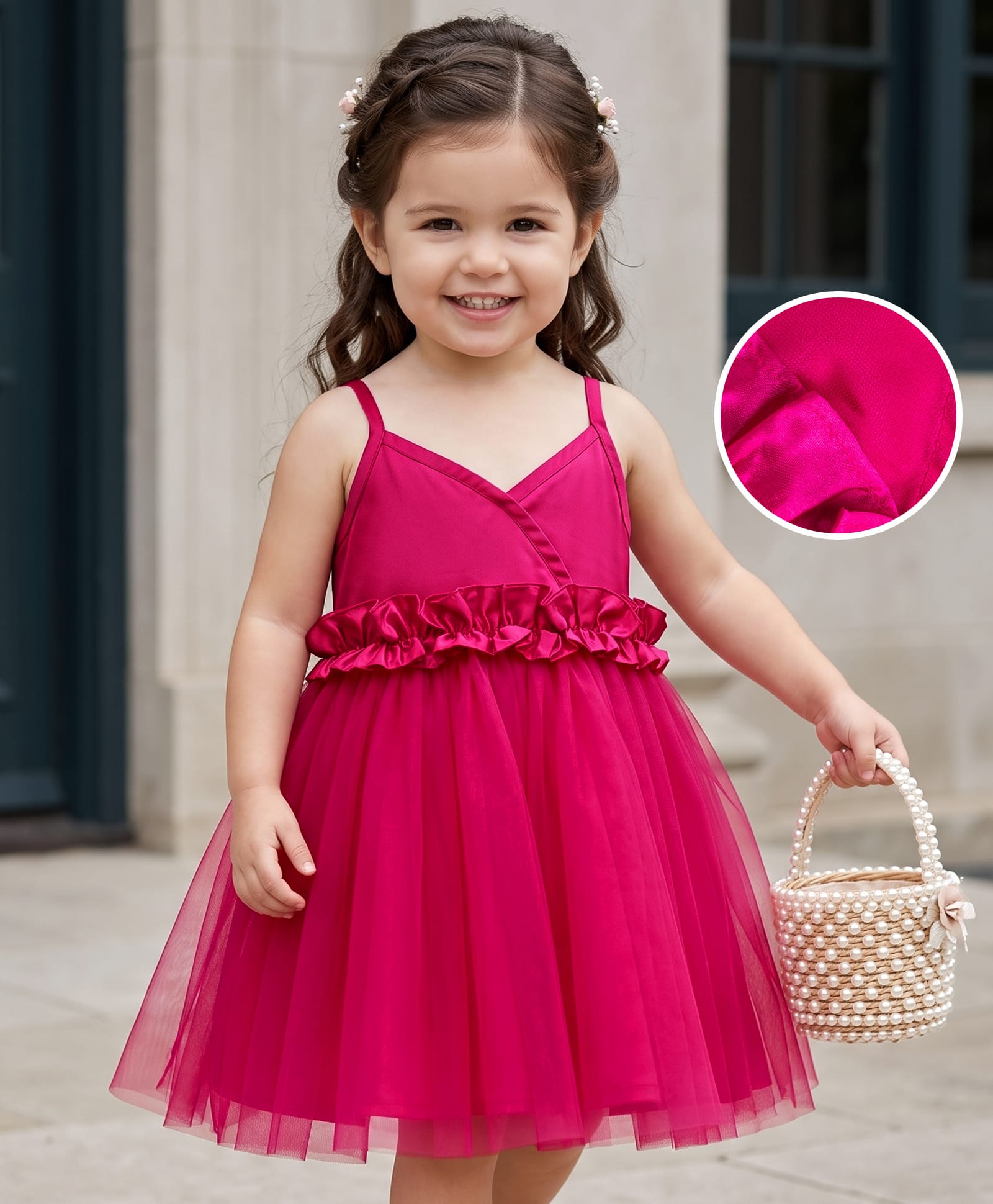 kookie kids india Kookie Kids Woven Sleeveless Solid Colour Party Frock with Frills - Dark Pink-picture-32