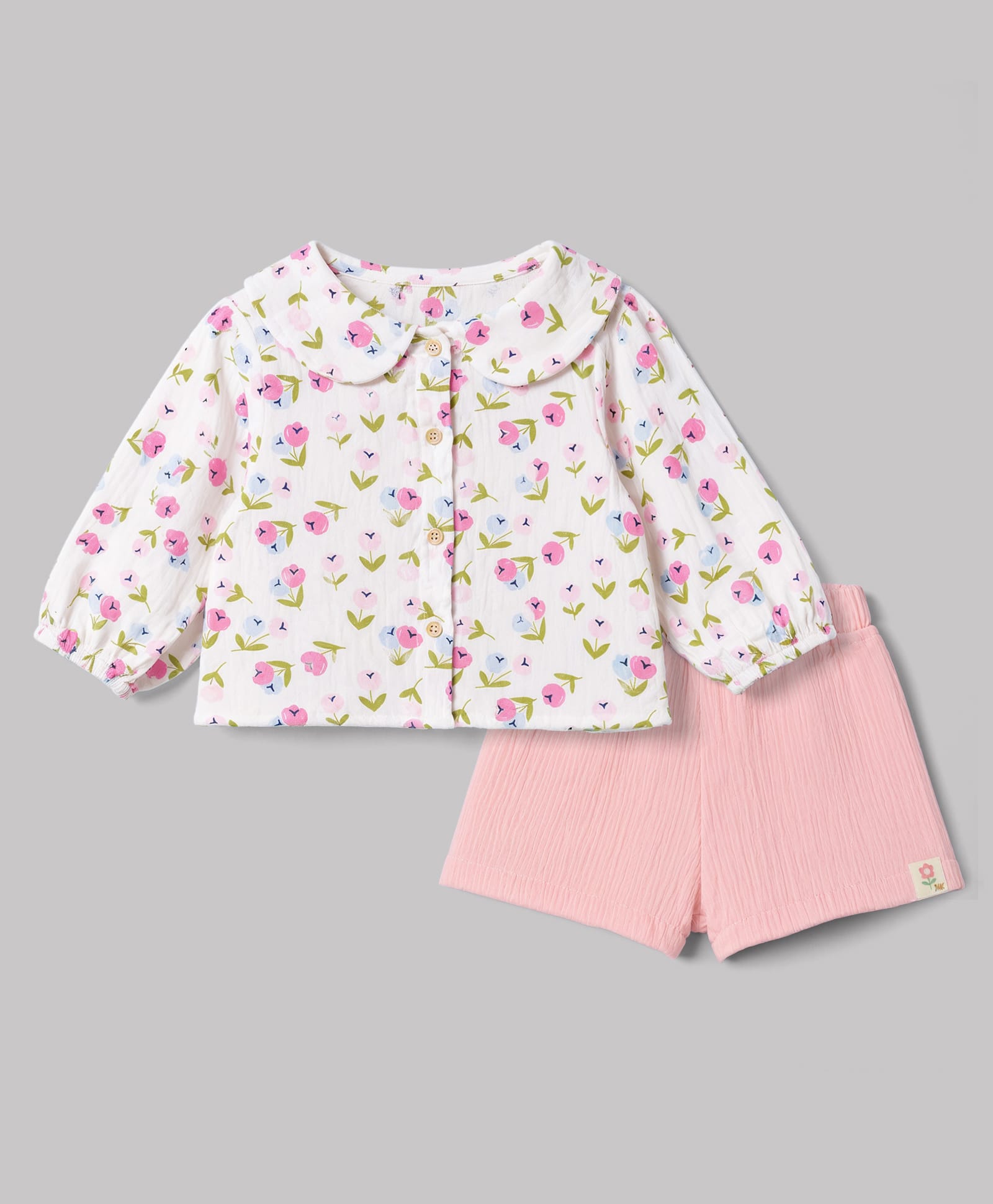 marshmallows Cotton Knitted Half Sleeves Top & Shorts With Floral Print - Pink-image-30