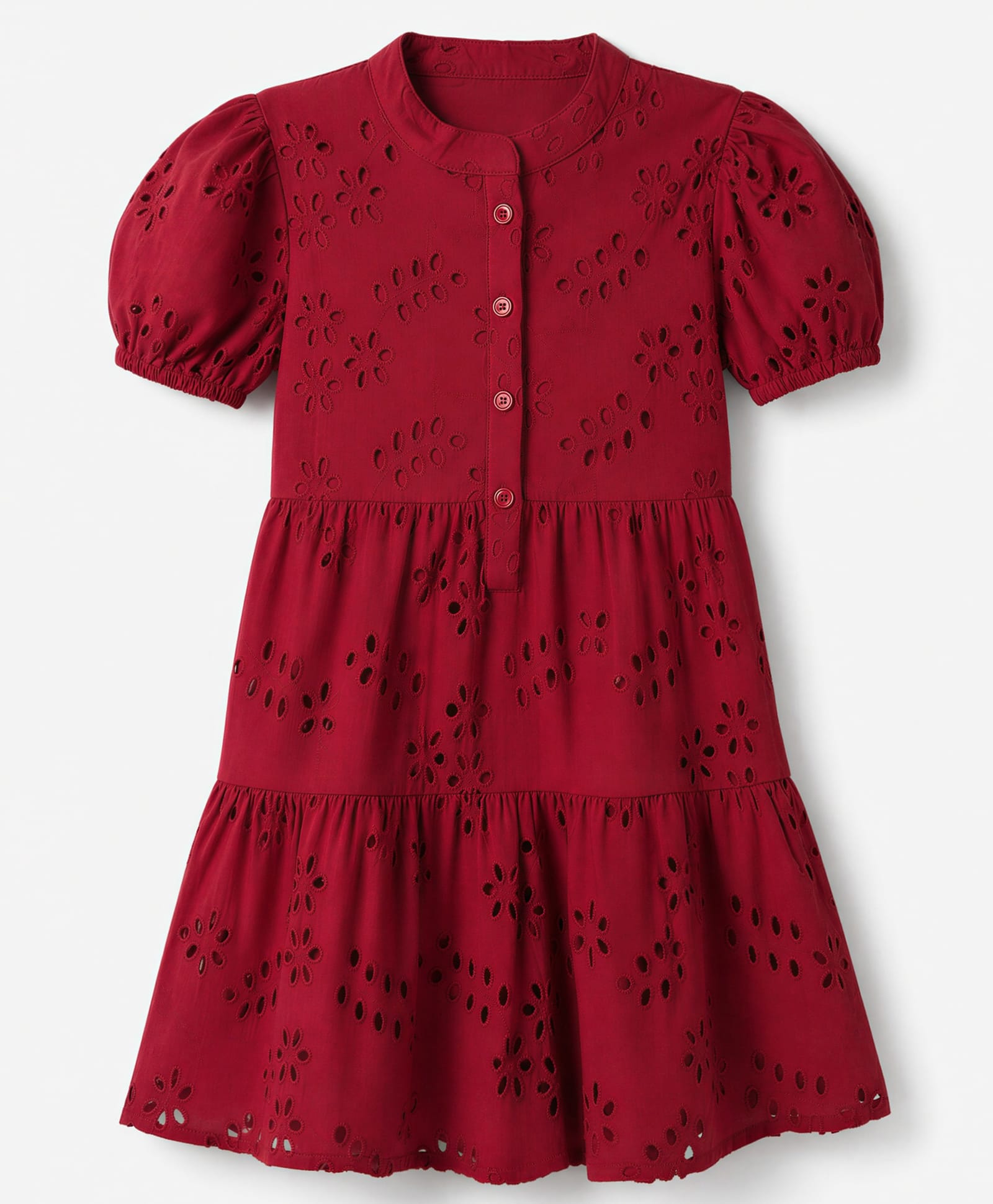 Pine Kids Woven Half Sleeves One Piece Dress with Floral Embroidery - Red-picture-49