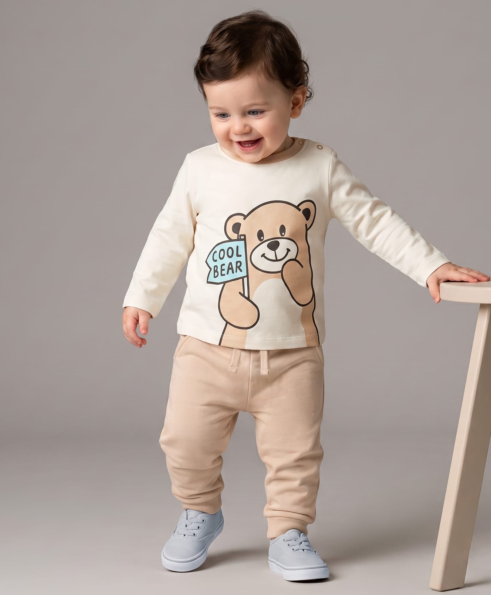 Babyoye 100% Cotton Interlock Knit With Eco JIva Finish Full Sleeves Bear Printed T-Shirt & Jogger Set - OffWhite-picture-18